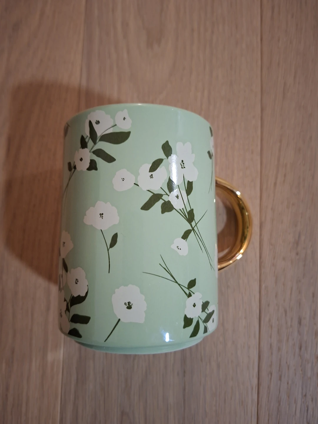 Indigo Floral Mug - Light Green with Gold Handle