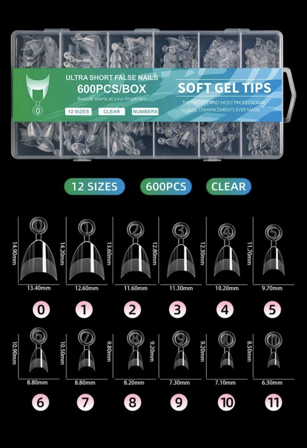 Ultra Short Soft Gel Tips - 600pcs - photo 2