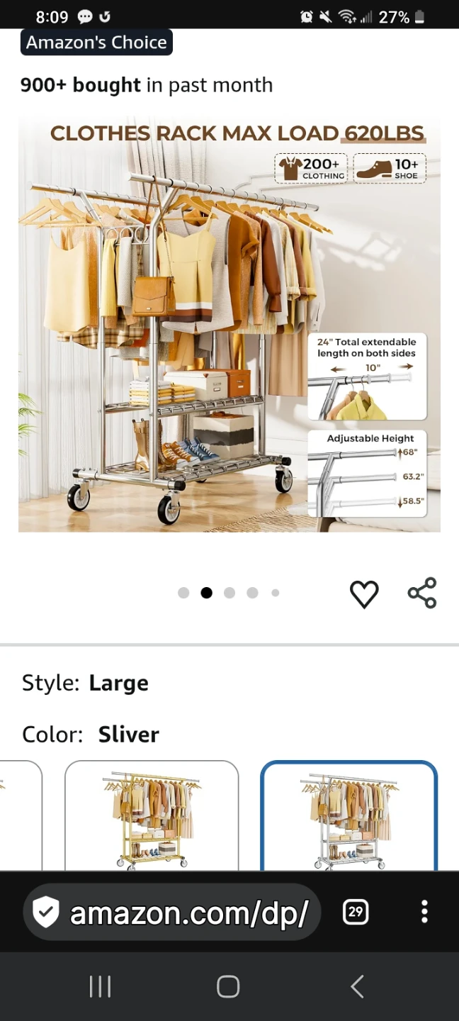 Heavy Duty Rolling Clothes Rack with Shelves - photo 5