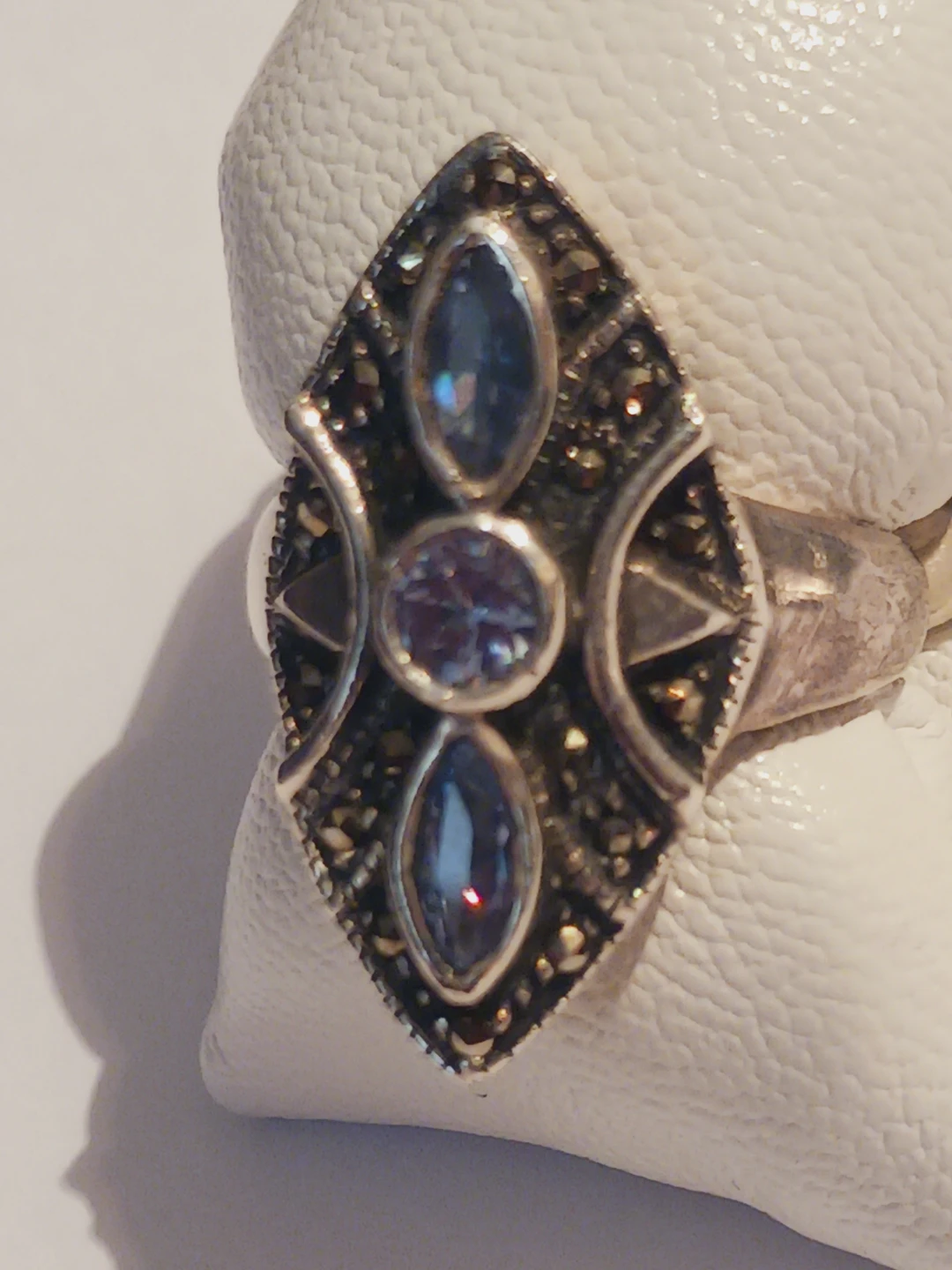 Art Deco Marquise Blue Topaz Sterling Silver 925 Ring. 6. - photo 3