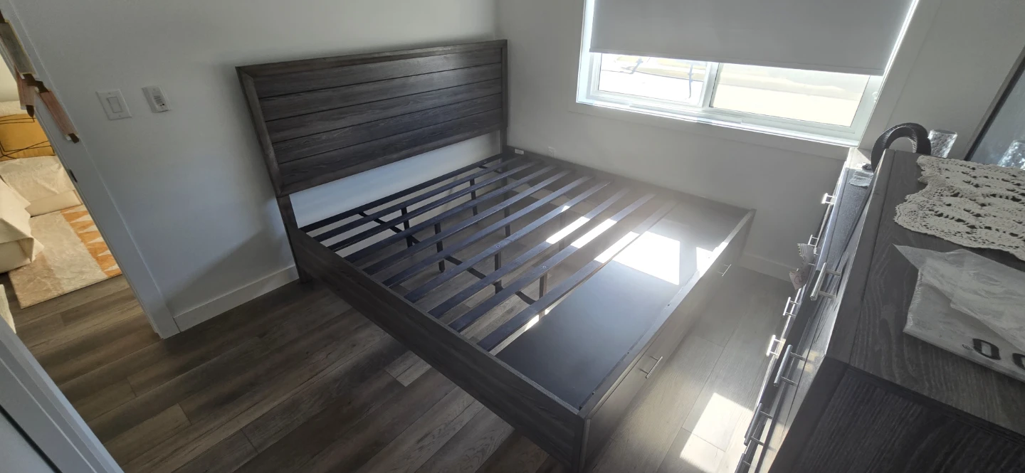 Grey Wood King Bed Frame with Headboard