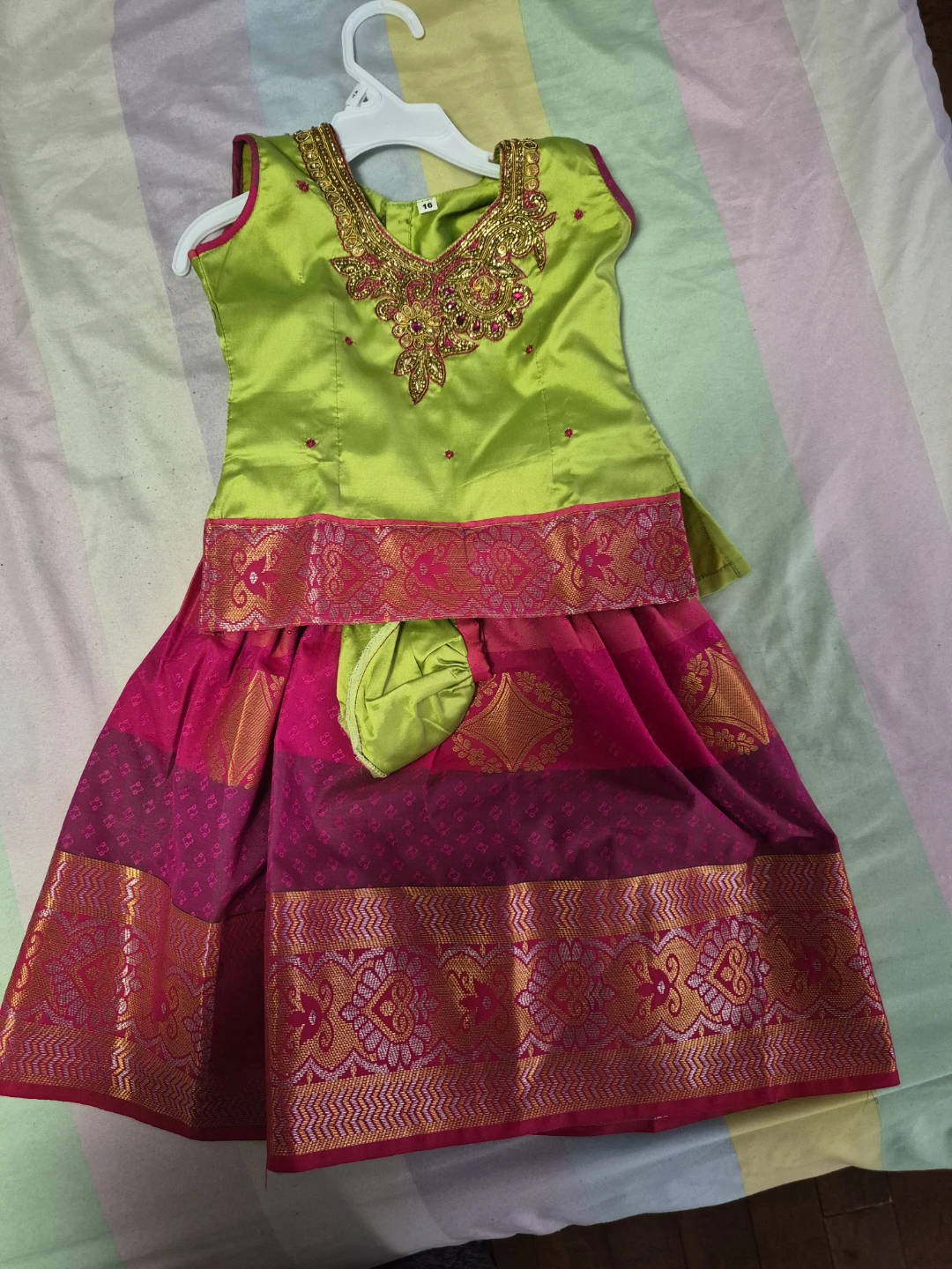 Kids Green & Pink Silk Dress