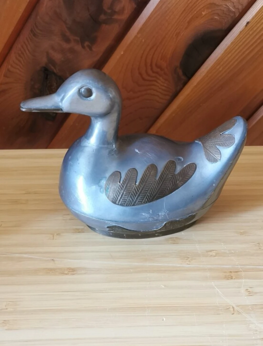 Vintage Pewter & Brass Duck Trinket Box Ornate Lidded Dish - photo 5