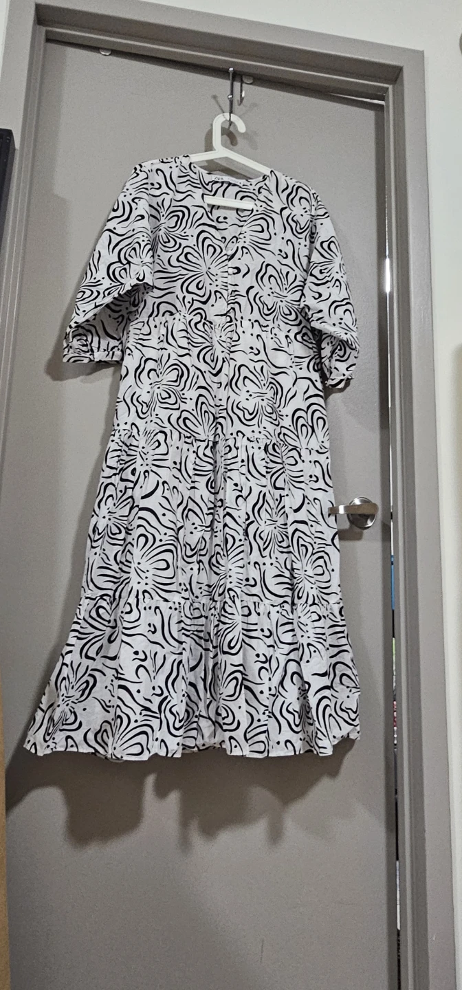ZARA Black and White Floral Print Maxi Dress