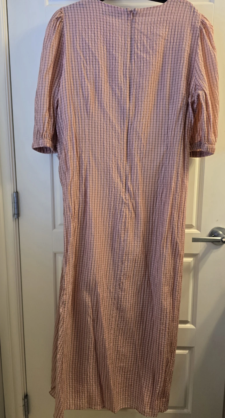 Zara Blush Pink Gingham Maxi Dress with Puff Sleeves - photo 3
