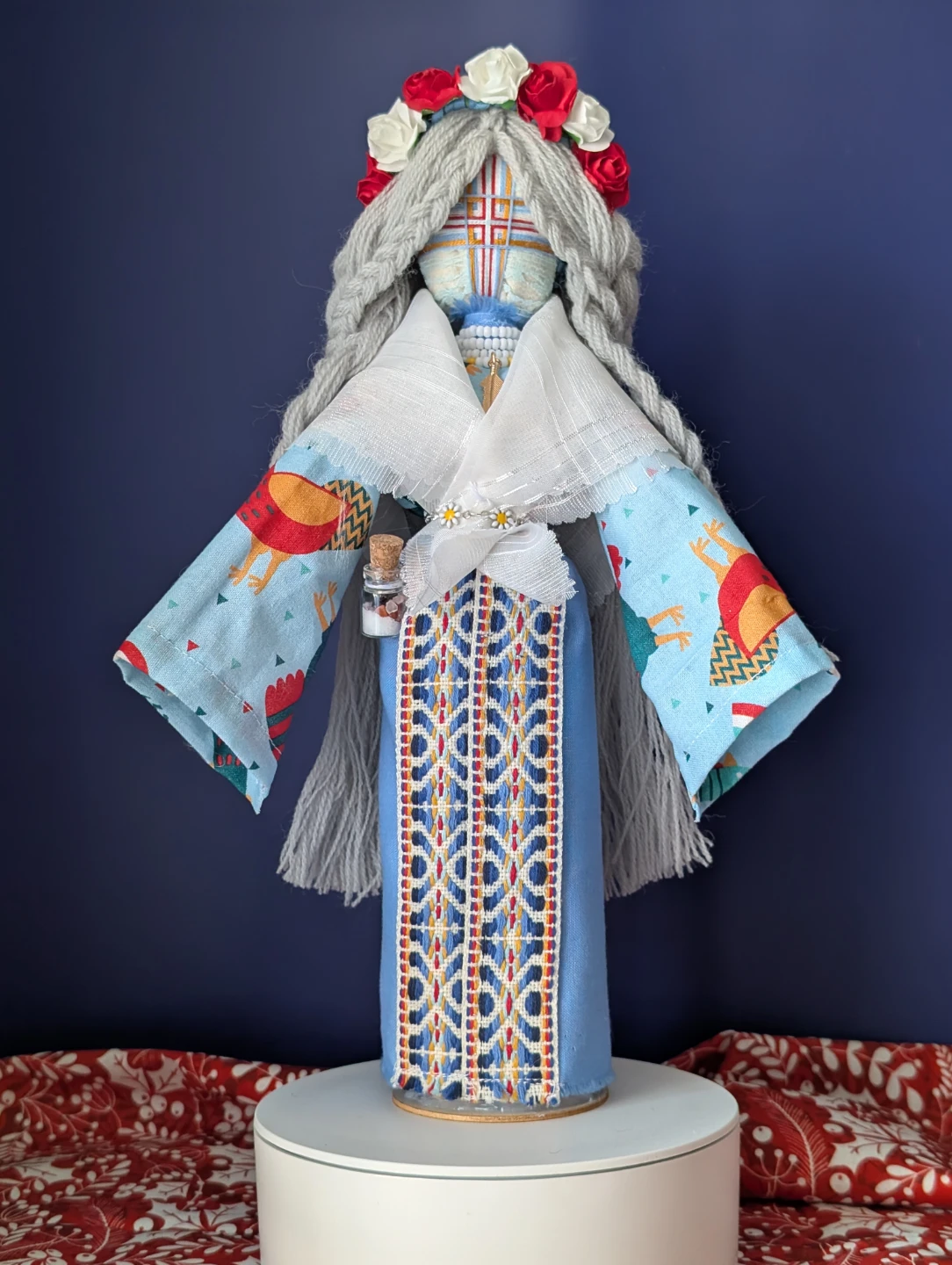 Handmade blue Motanka Berehynia - Ukrainian heritage