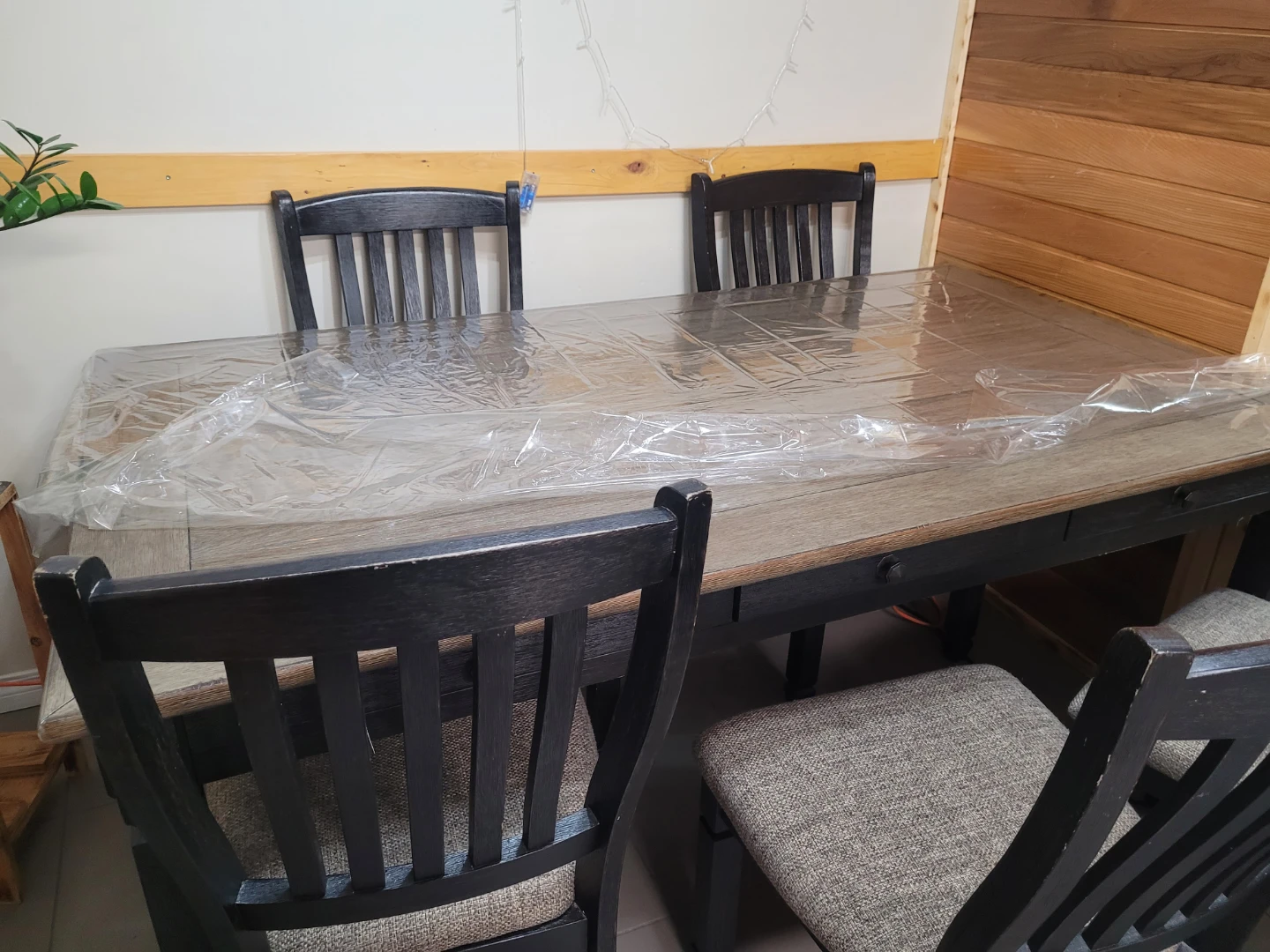 Dark Wood Dining Table with drawers and Chairs