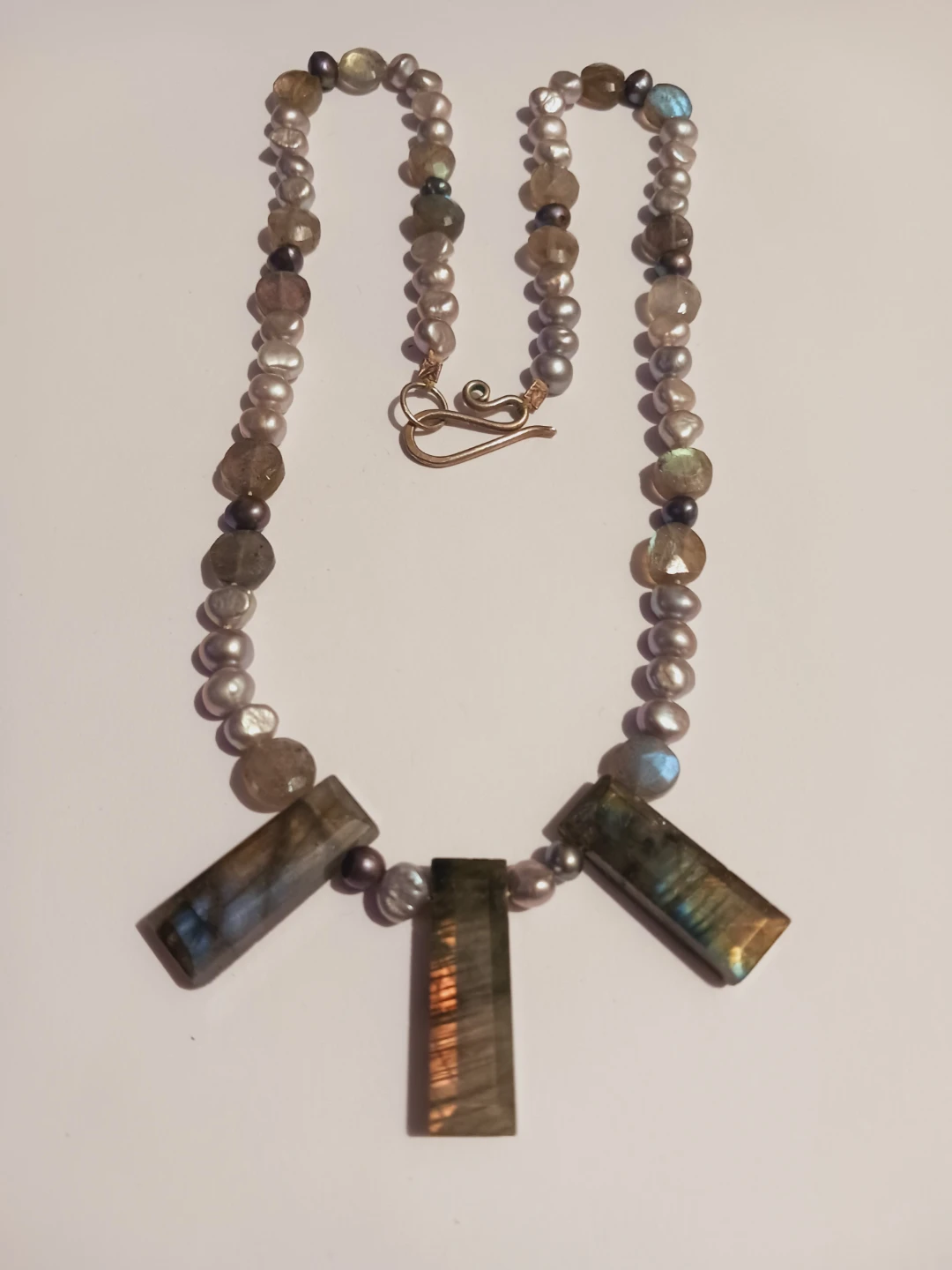 Sterling Silver Freshwater Pearl & Labradorite Beaded Necklace - photo 2