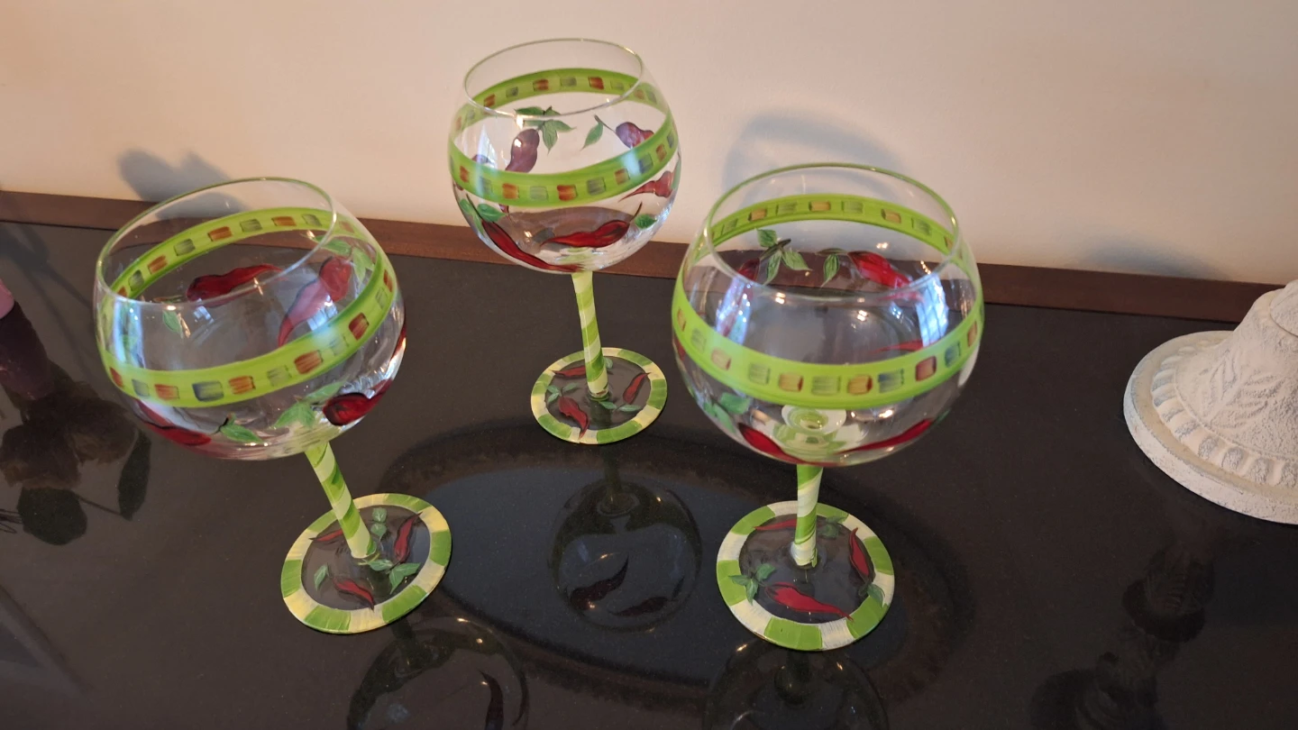 Set of 3 Hand Painted Chili Pepper Margarita Glasses - photo 2