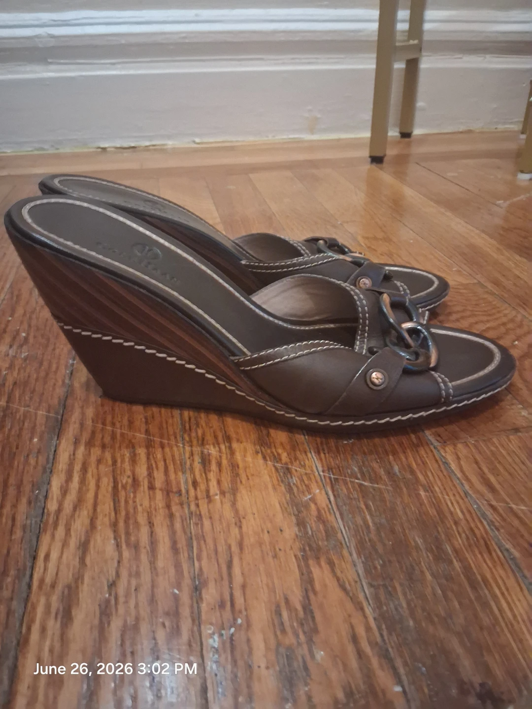 Cole Haan Wedge Sandals Brown Leather Women's Size 9 - photo 4