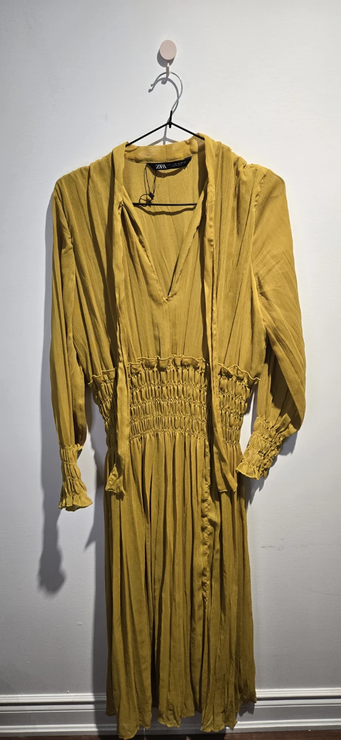 ZARA Mustard Yellow Smocked Midi Dress