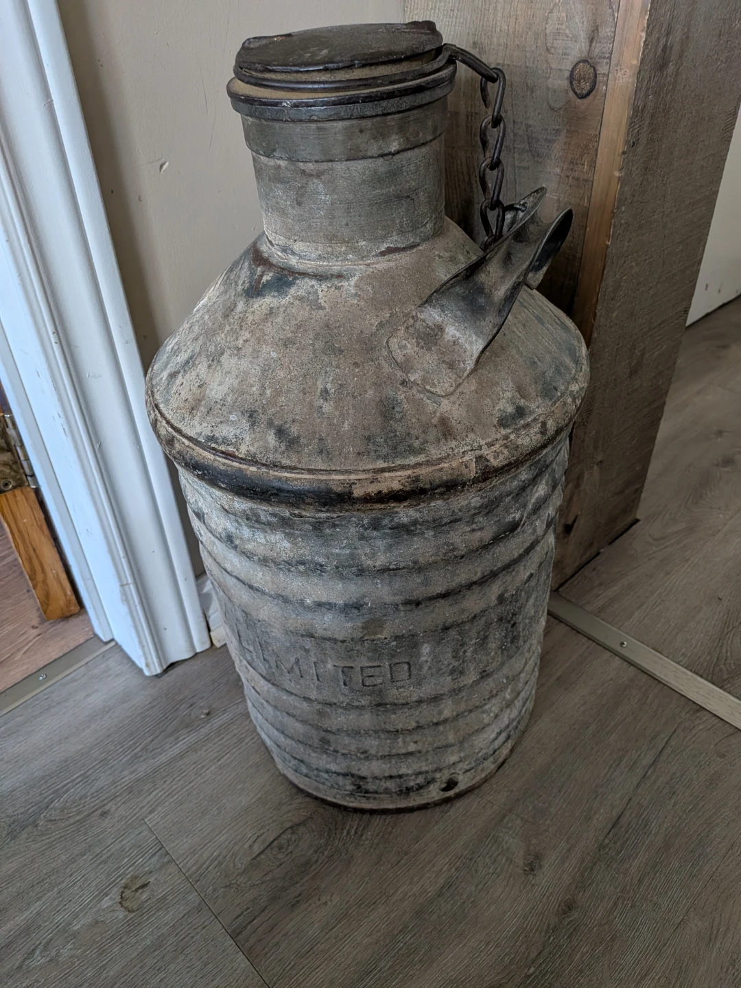 Vintage Galvanized Metal Milk Can with Lid and Chain