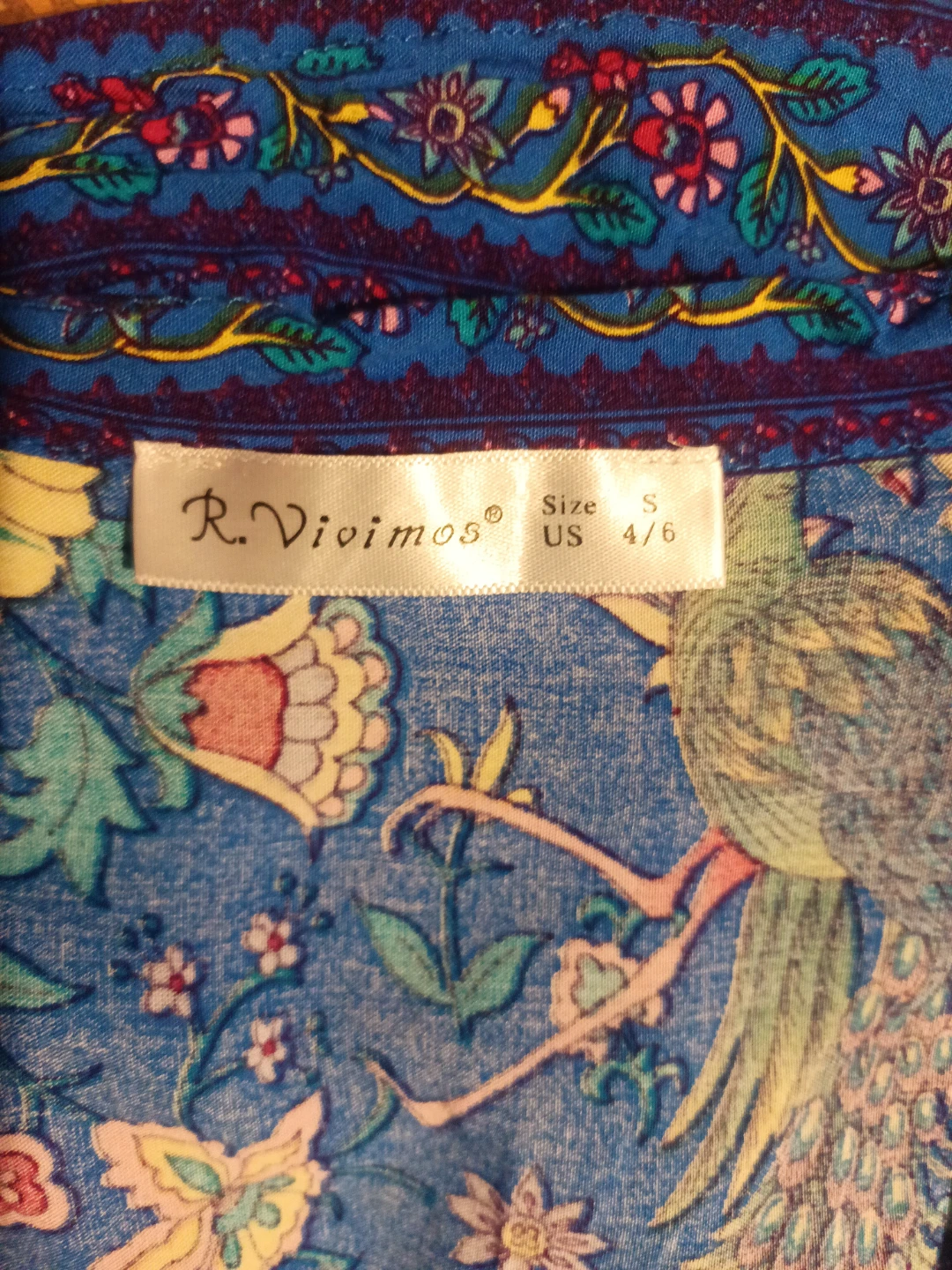 R. Vivimos Blue Floral Peacock Dress size S (US 4/6). - photo 3