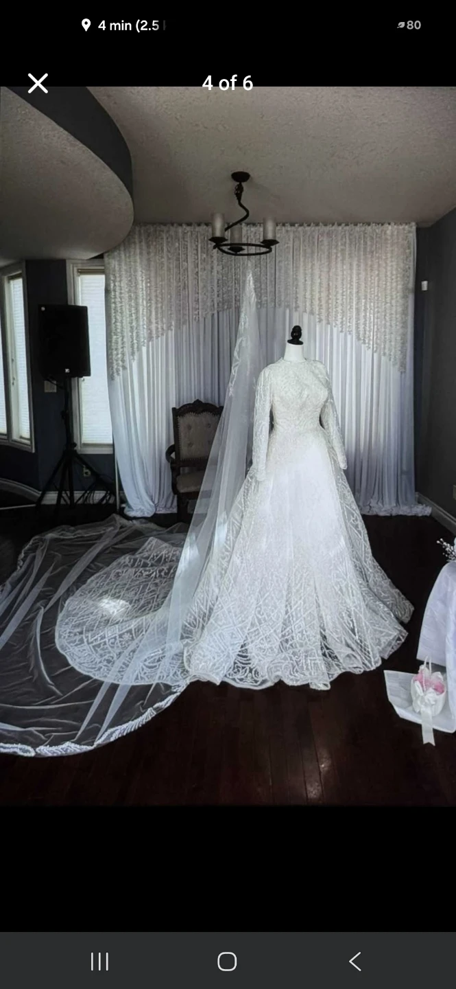 Elegant White Wedding Dress with Veil - photo 5