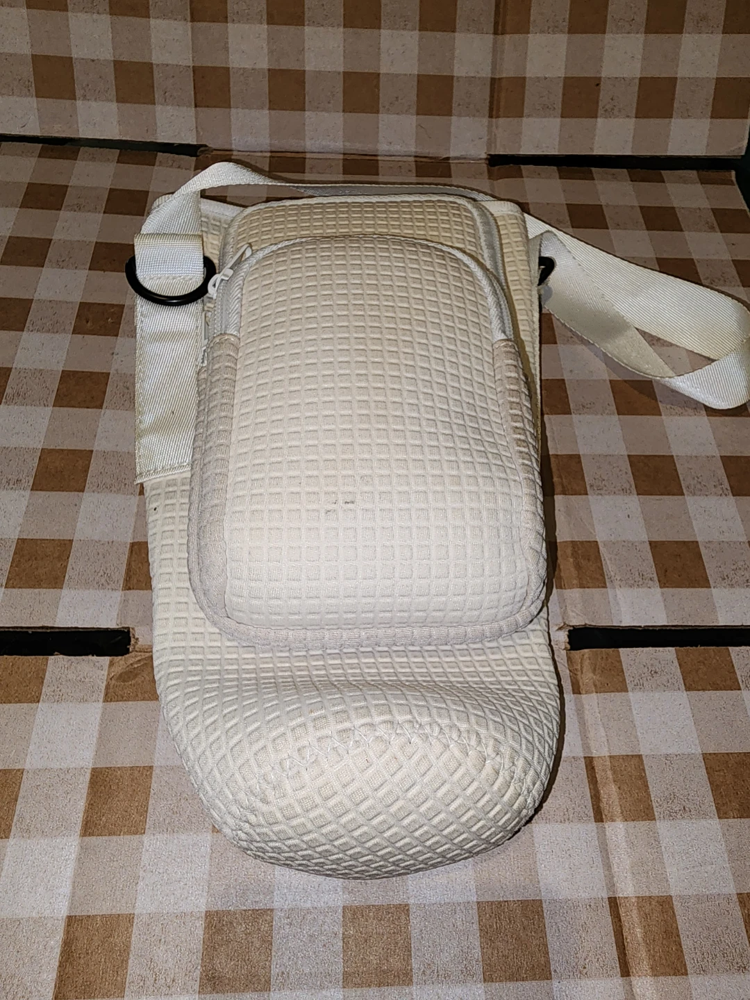 Cream Waffle Knit Sling Bag with Front Zip Pockets - photo 2