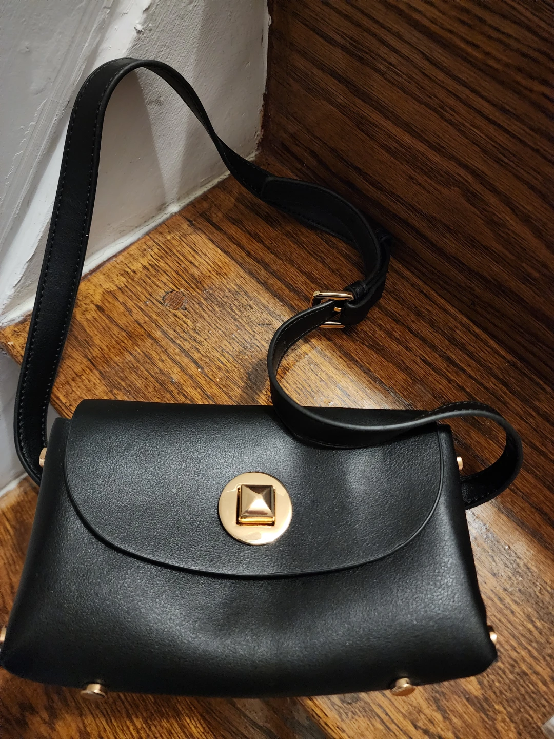 Black Faux Leather Crossbody Bag