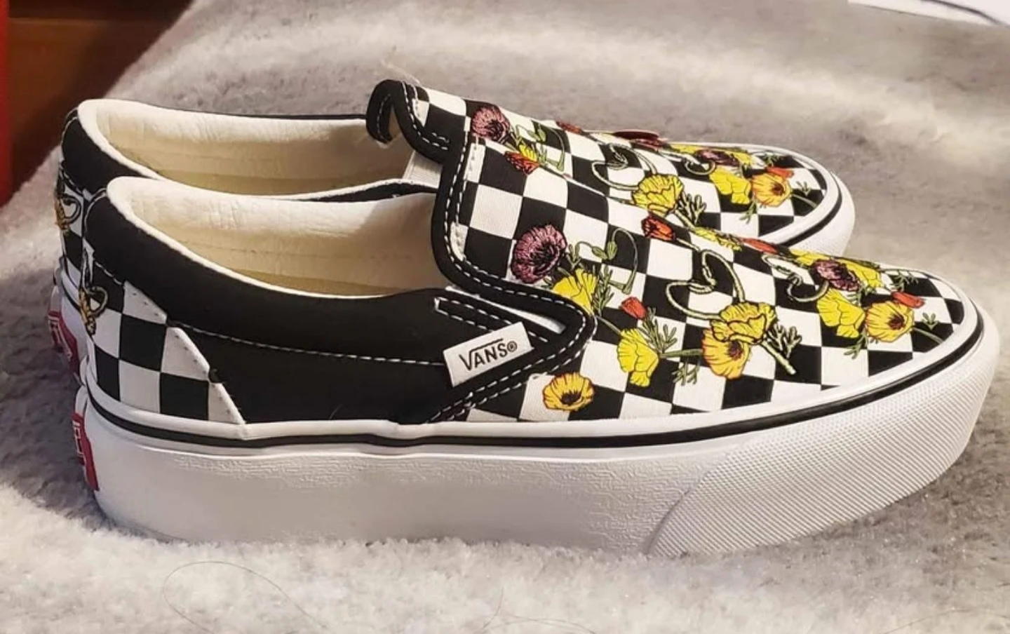 Vans Classic Slip-On Platform Poppy Checkerboard Shoes - photo 2