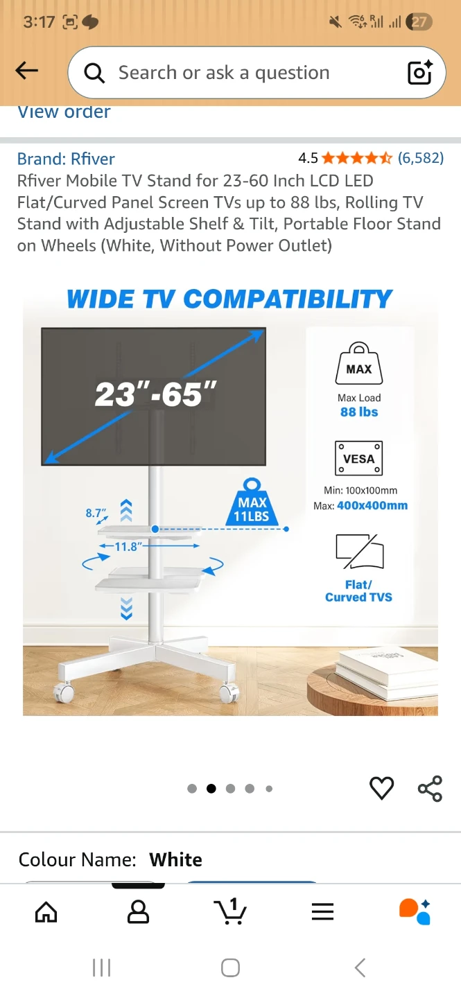Rfiver Mobile TV Stand for 23-60 Inch TVs - White - photo 2