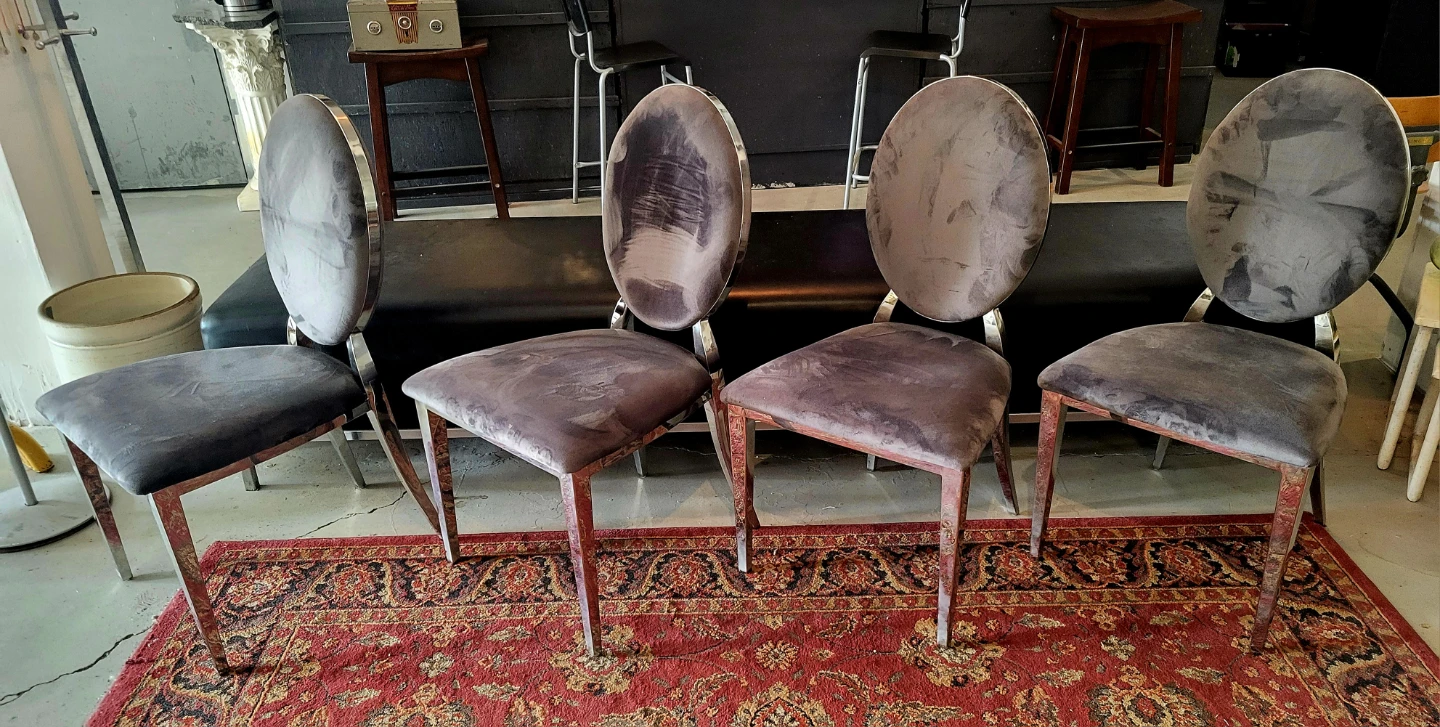 Set of 4 Grey Velvet Dining Chairs with Chrome Legs