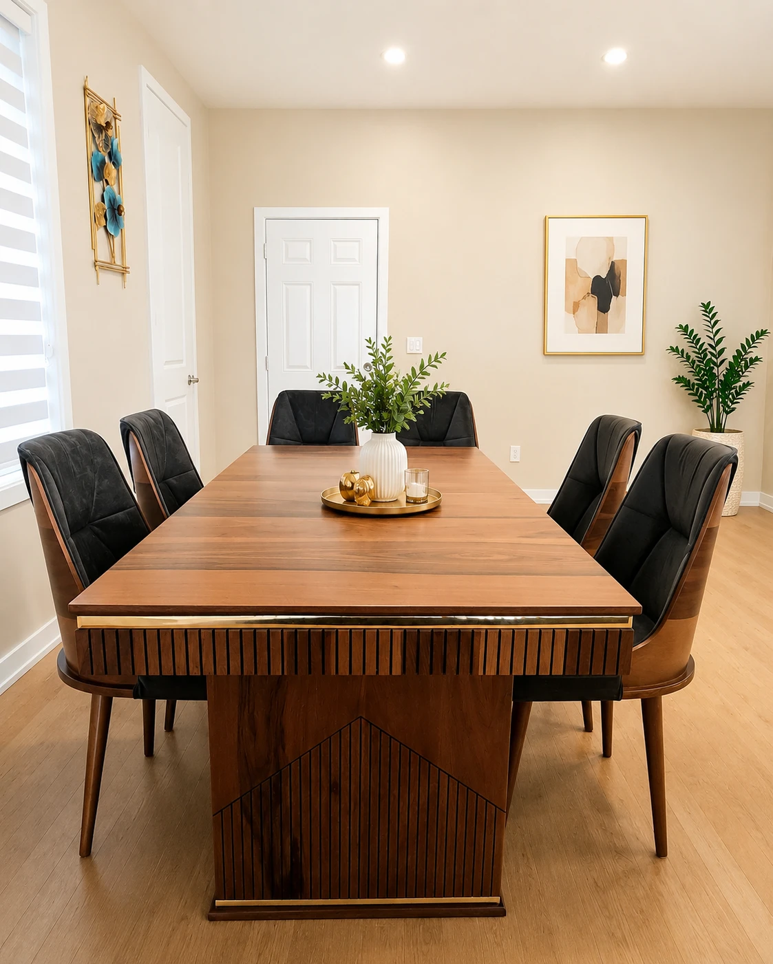 Wooden Dining Table and Six Chairs  with Gold Accents - photo 2