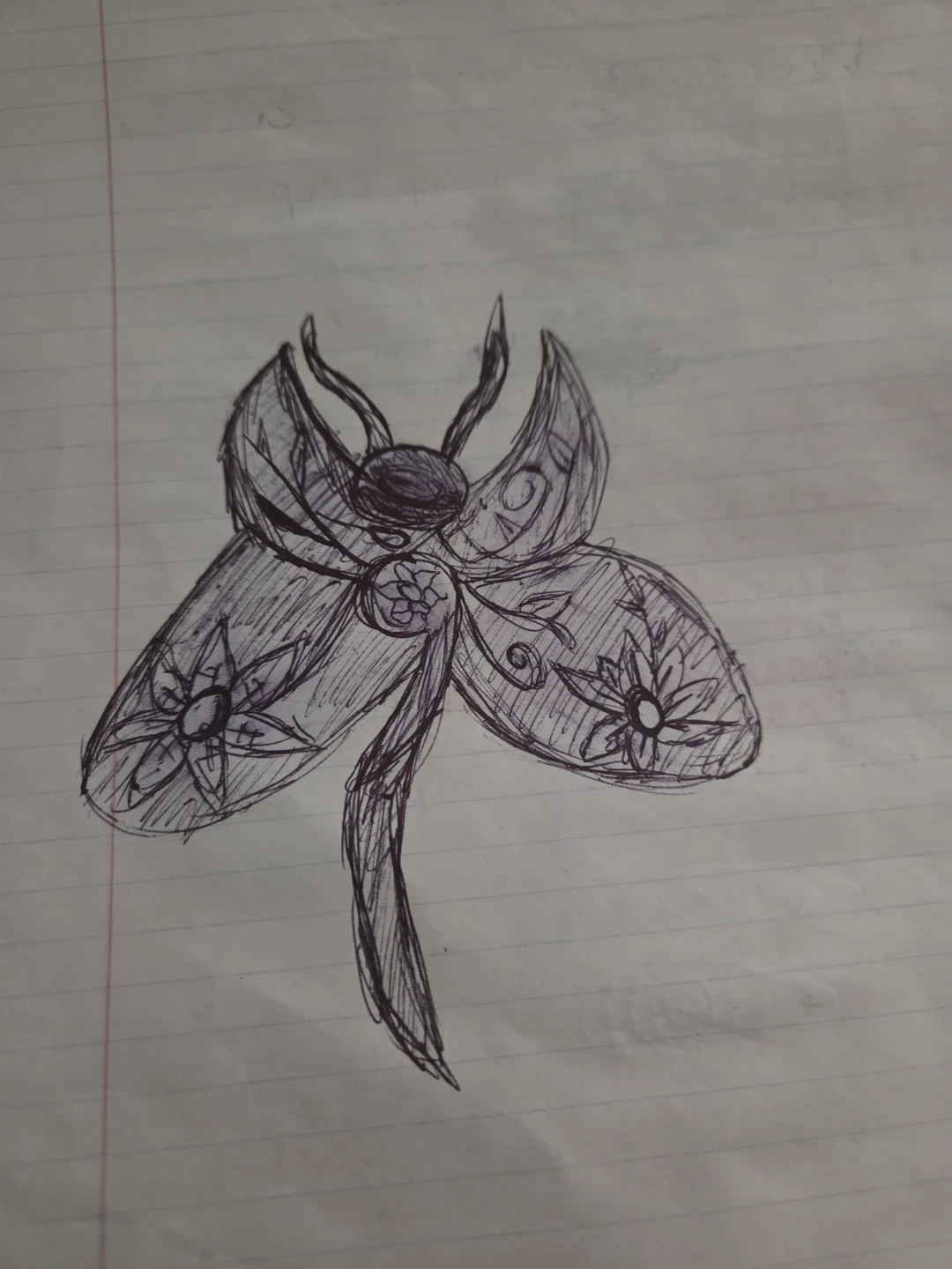 Hand-drawn Moth with Floral Design
