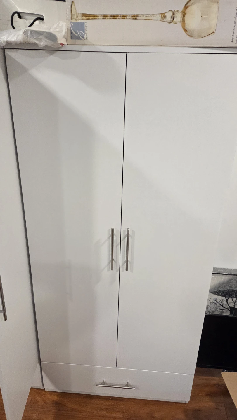White Double Door Wardrobe with Drawer
