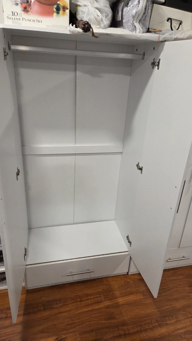 White Double Door Wardrobe with Drawer - photo 3