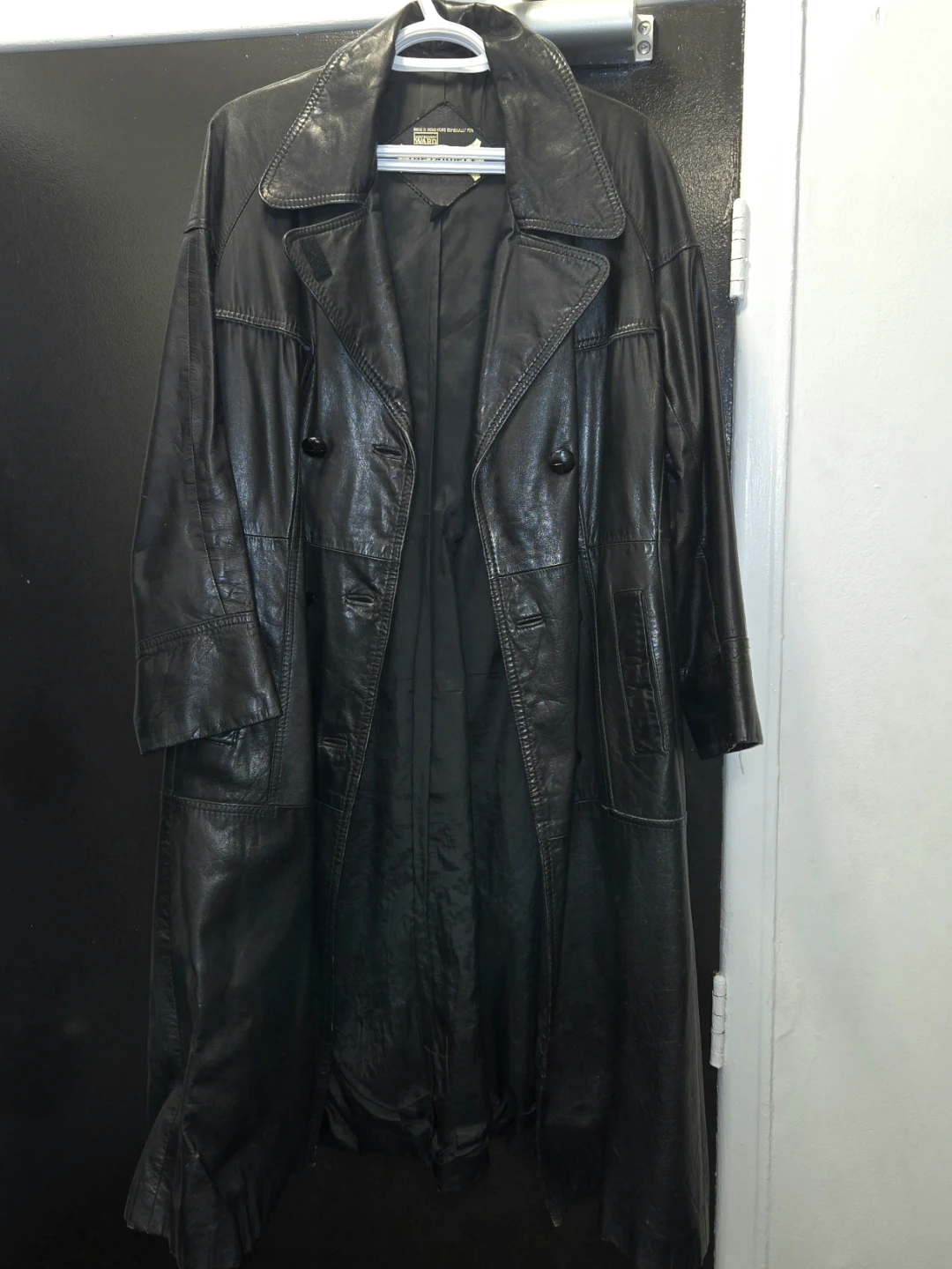 Vintage Black Leather Trench Coat - M