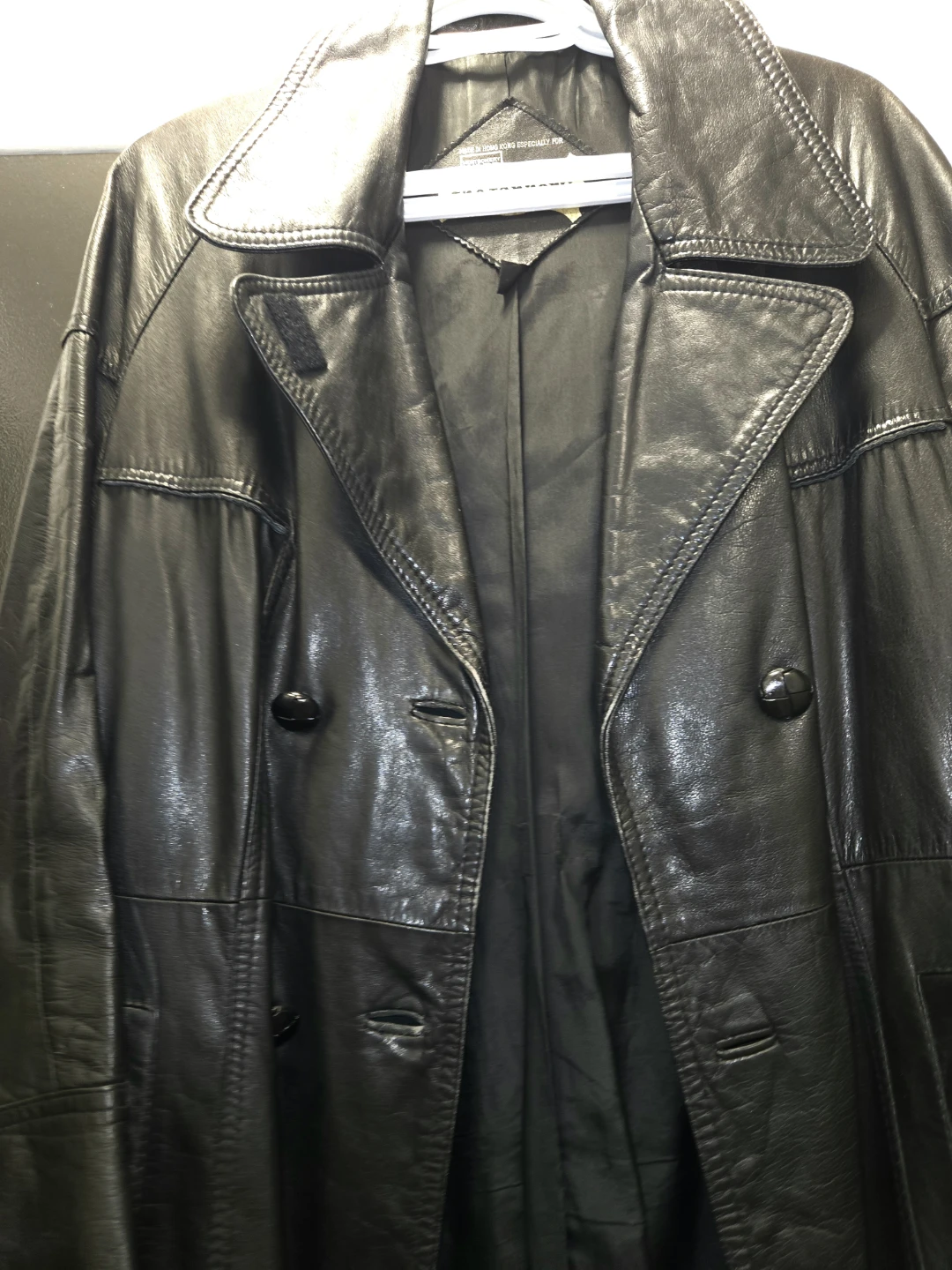 Vintage Black Leather Trench Coat - M - photo 3