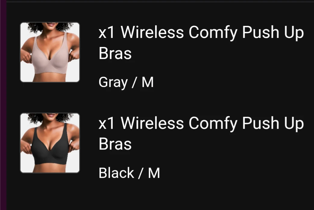 2 Wireless Comfy Push Up Bras - Gray & Black / M