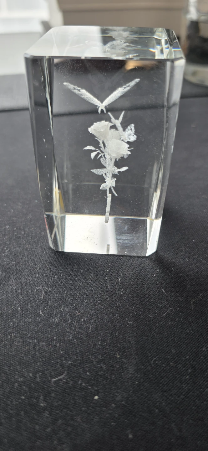 Crystal Glass Block with Engraved Roses and Butterflies ⚽️
