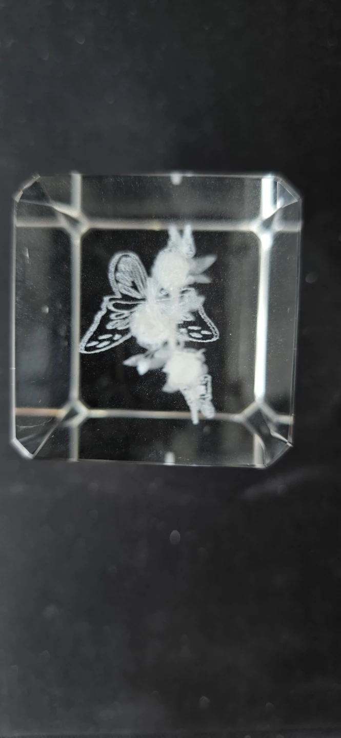 Crystal Glass Block with Engraved Roses and Butterflies ⚽️ - photo 2