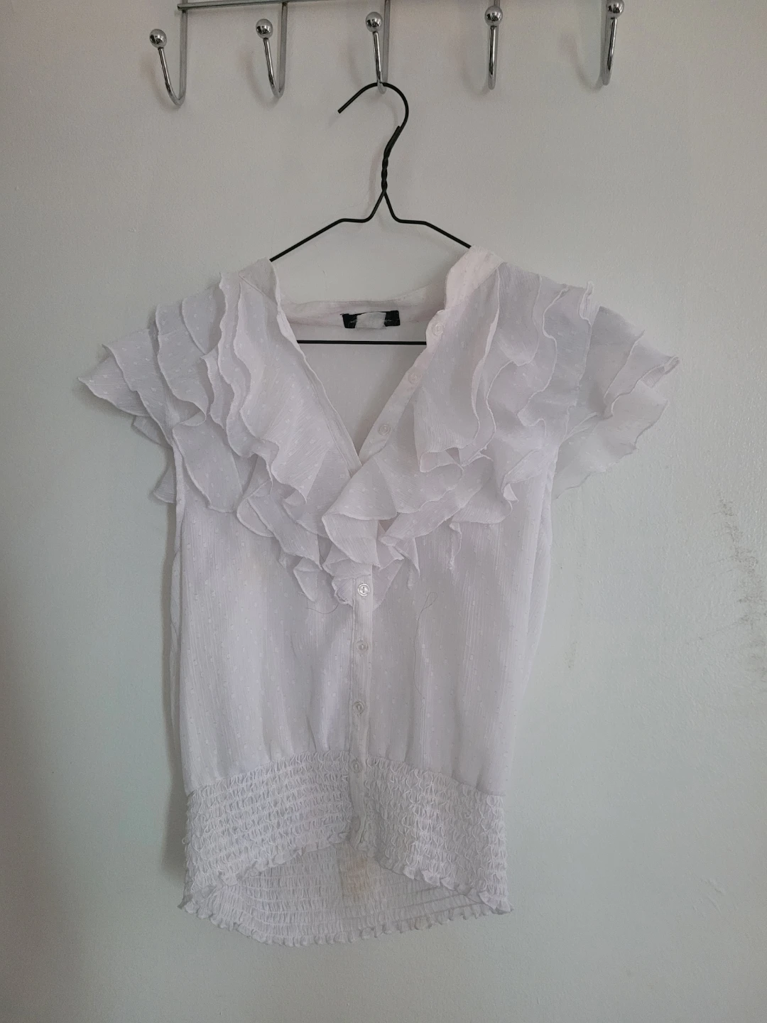 White Ruffle Blouse - Size Medium