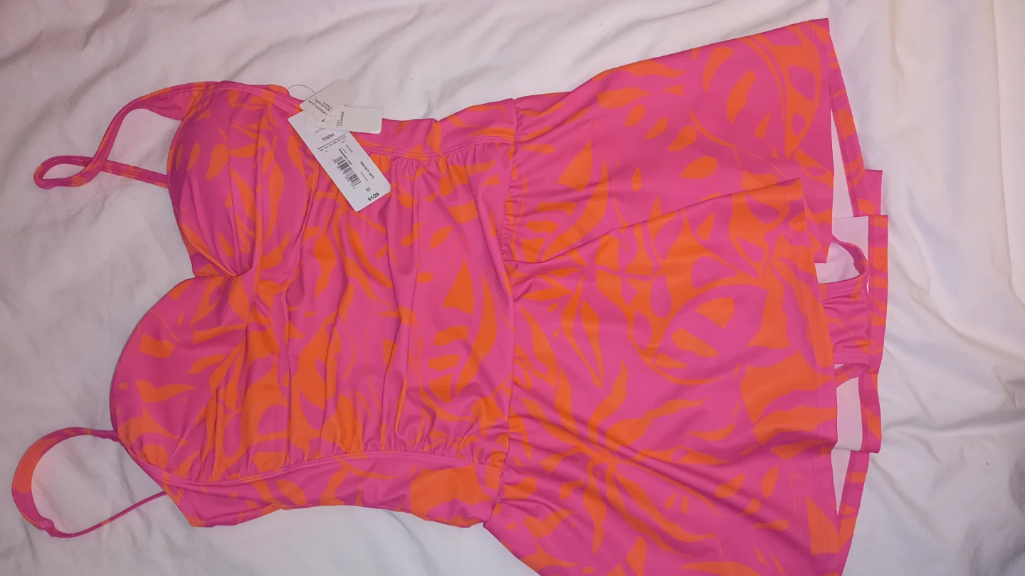 Liz Claiborne Pink Orange Leaf Print Swimsuit Size 12