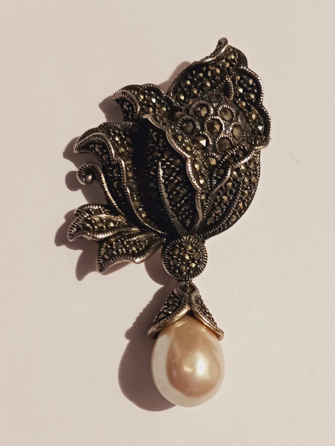 JUDITH JACK Signed Sterling Silver 925 Marcasite Brooch - photo 3