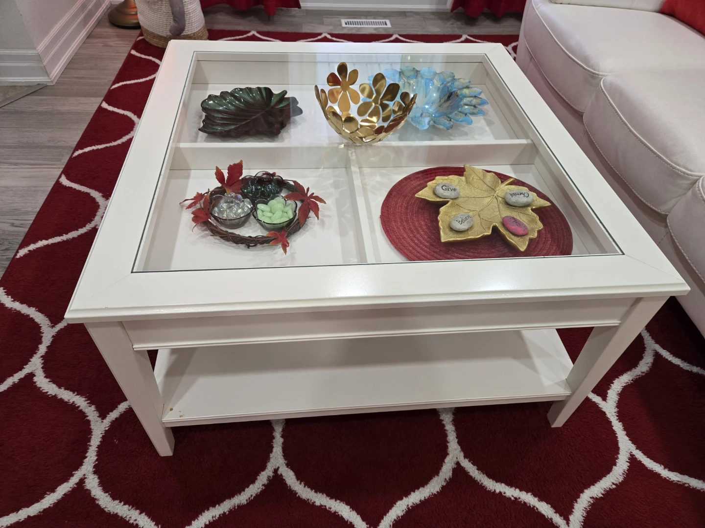 White Coffee Table with Glass Display Top - photo 2
