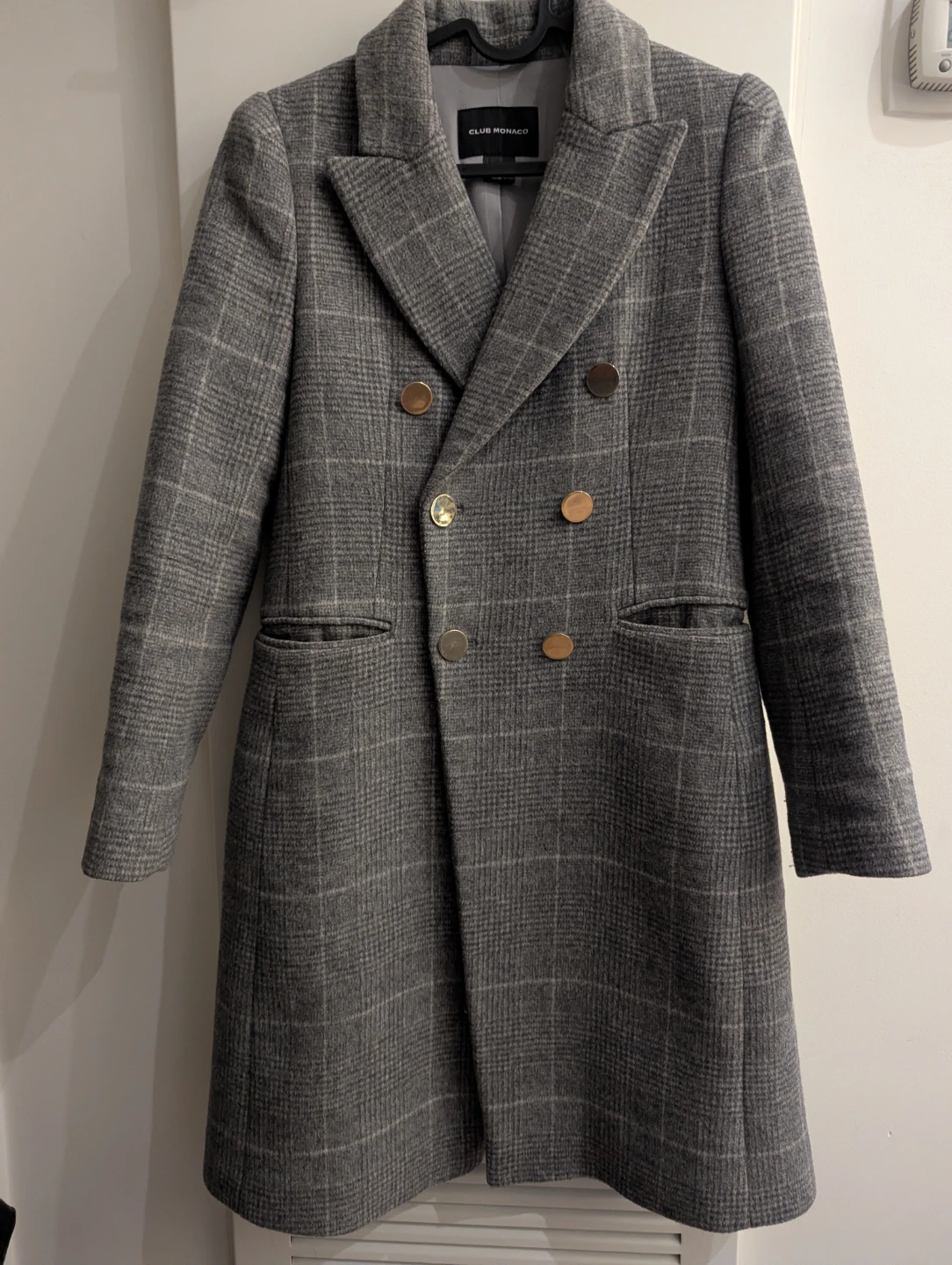 Club Monaco Plaid Double-Breasted Wool Blend Coat XS