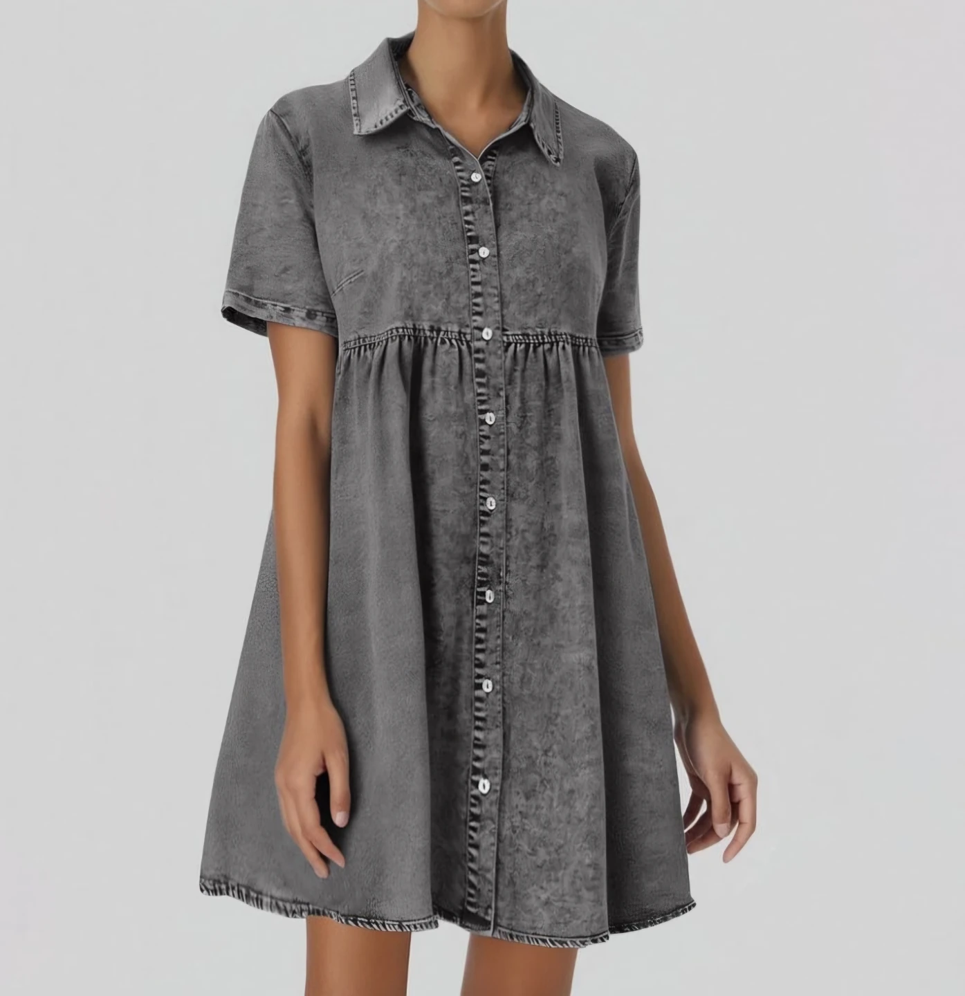 Denim Colour Tiered Shirt Dress