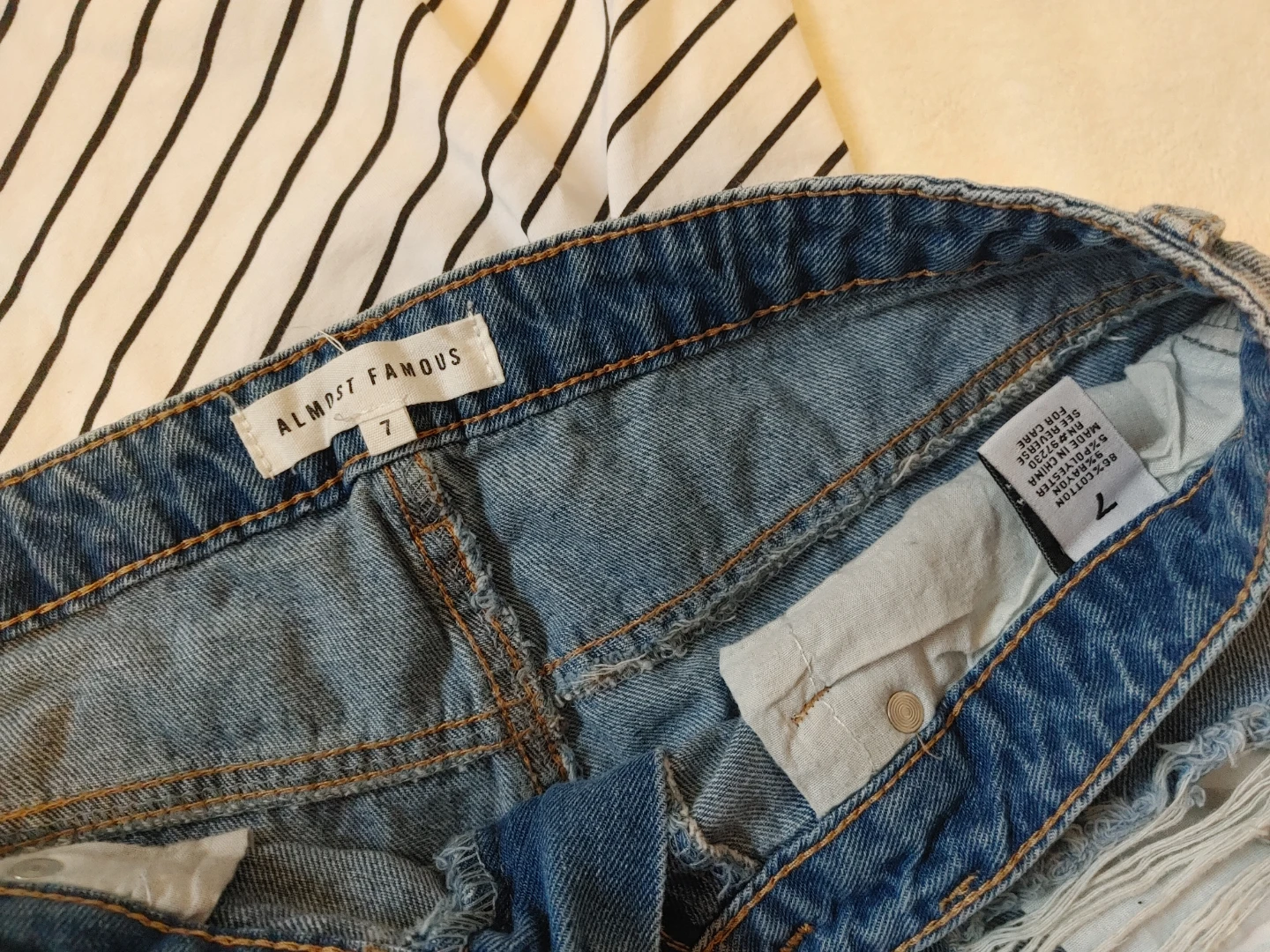 SMJ Striped T-Shirt and Almost Famous Distressed Denim Shorts - photo 3