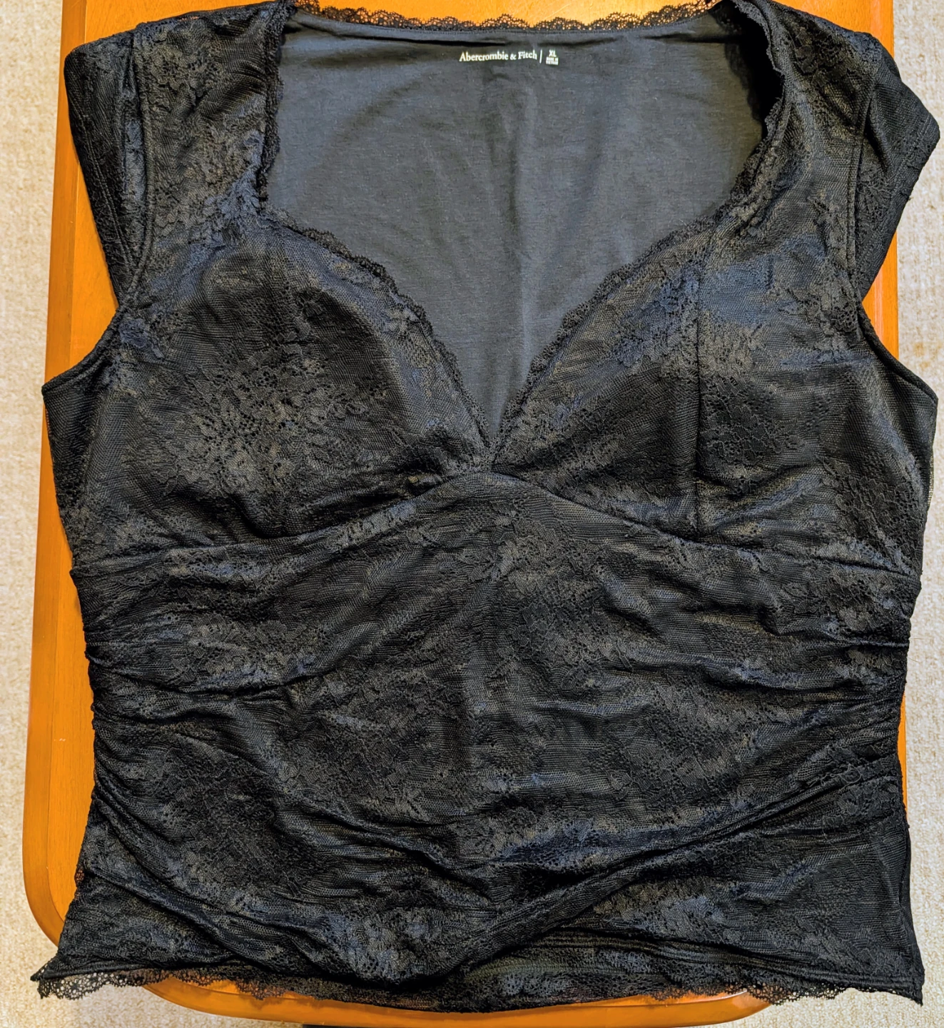Abercrombie & Fitch Black Lace Ruched Top - XL