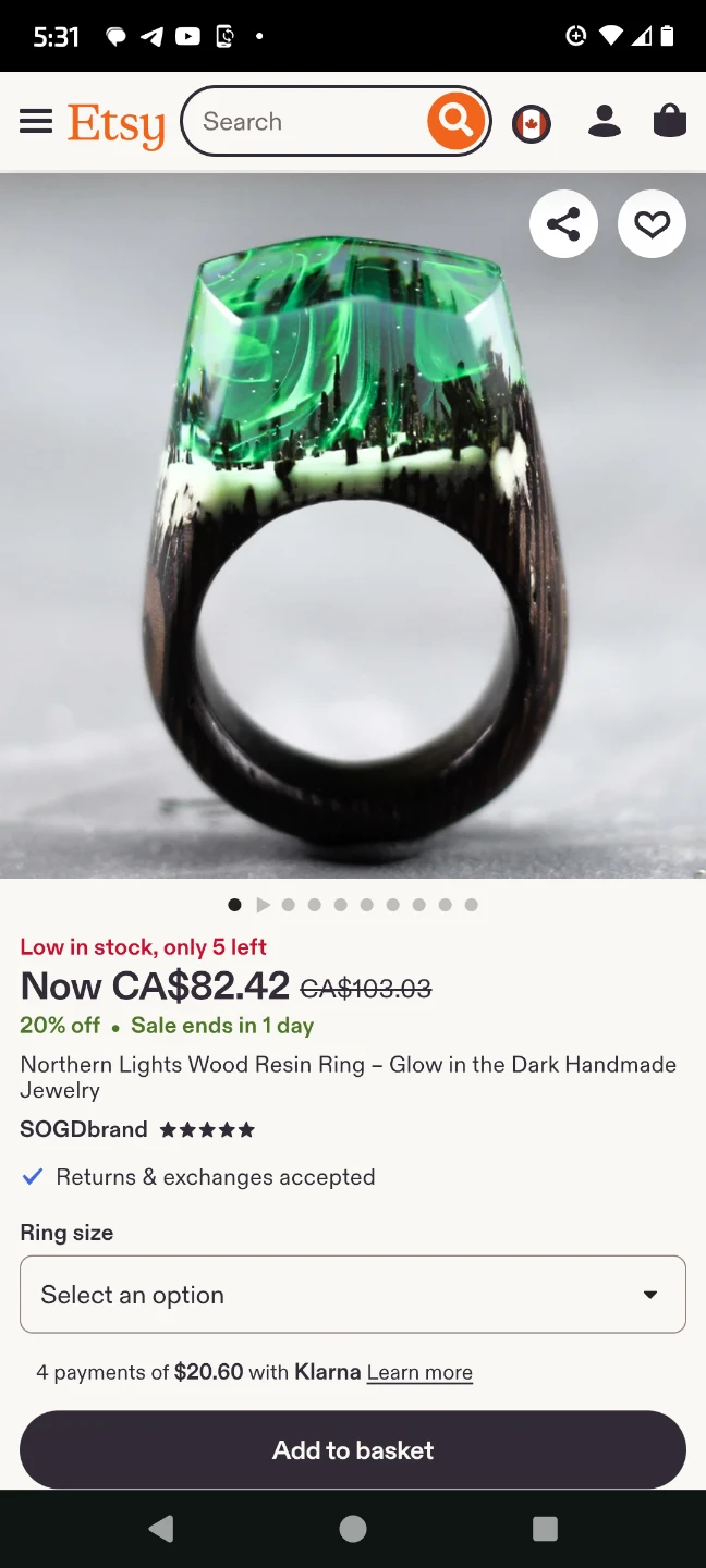 Northern Lights Wood Resin Ring - save your $$