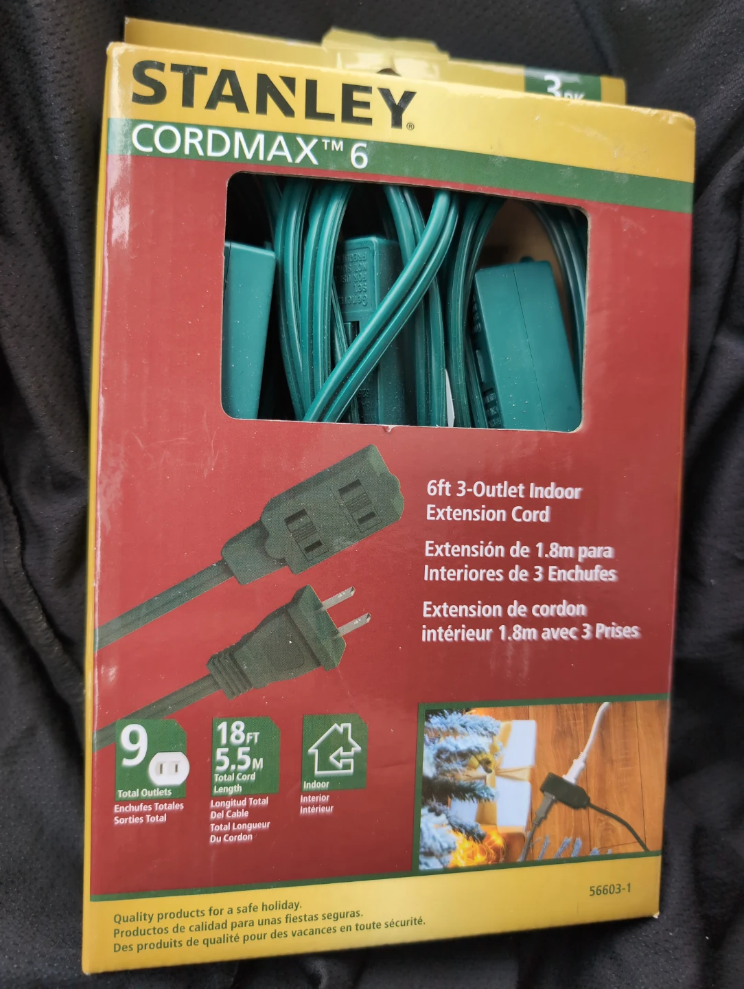3PACK Stanley CordMAX 6ft 3-Outlet Indoor Extension Cord 3 Pack