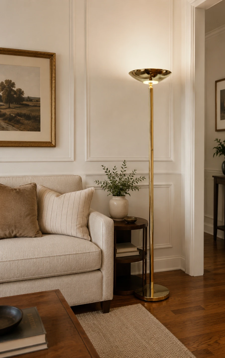 Vintage Tall Gold Torch Lamp with Dimmer