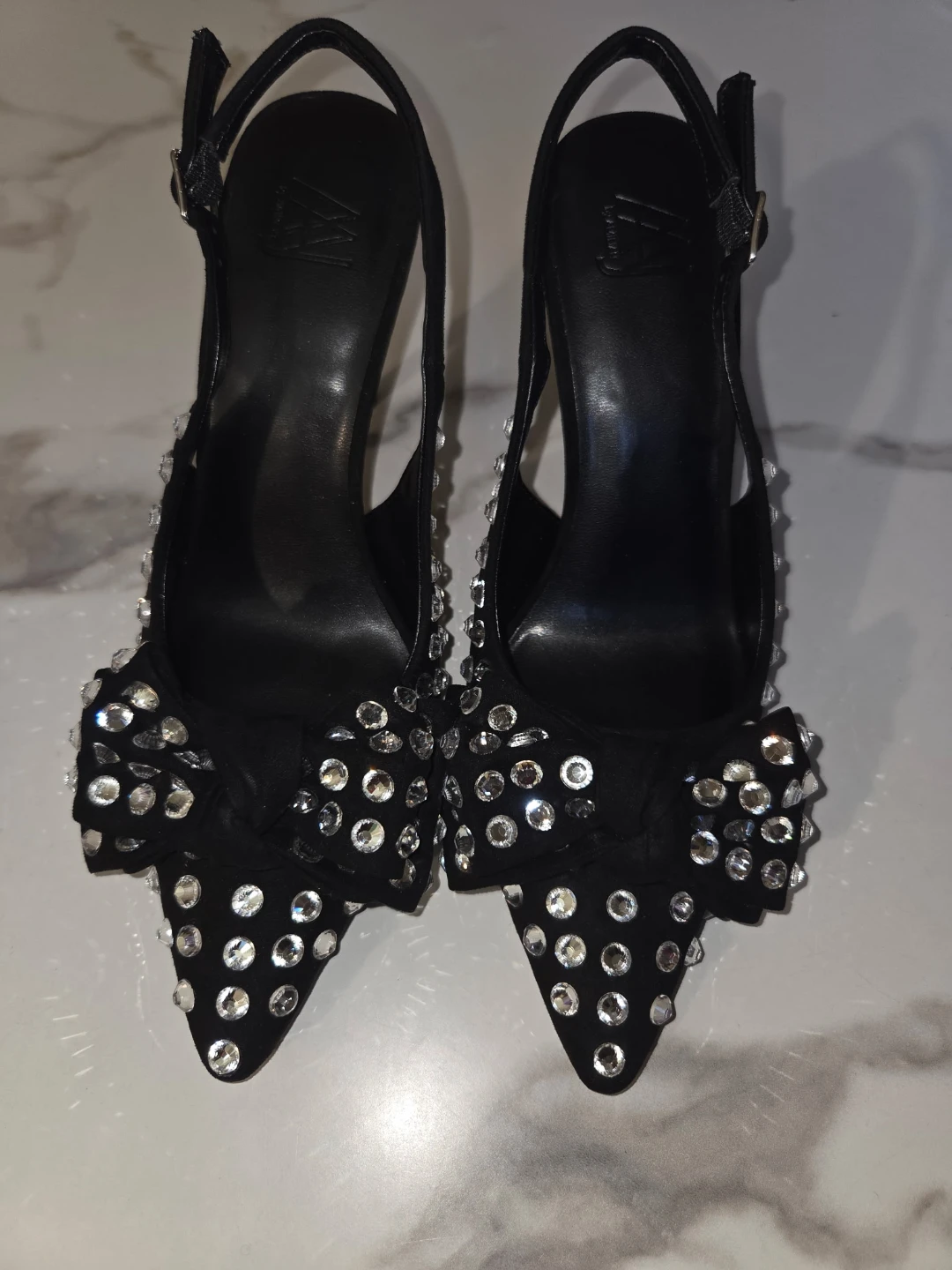 AMINAH Slingback Pumps Black Bow Crystal Size 6M⚽️ - photo 2