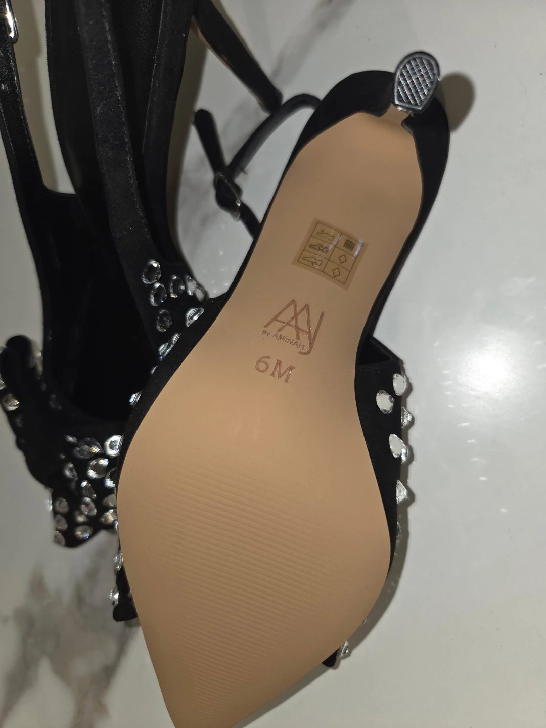 AMINAH Slingback Pumps Black Bow Crystal Size 6M⚽️ - photo 3
