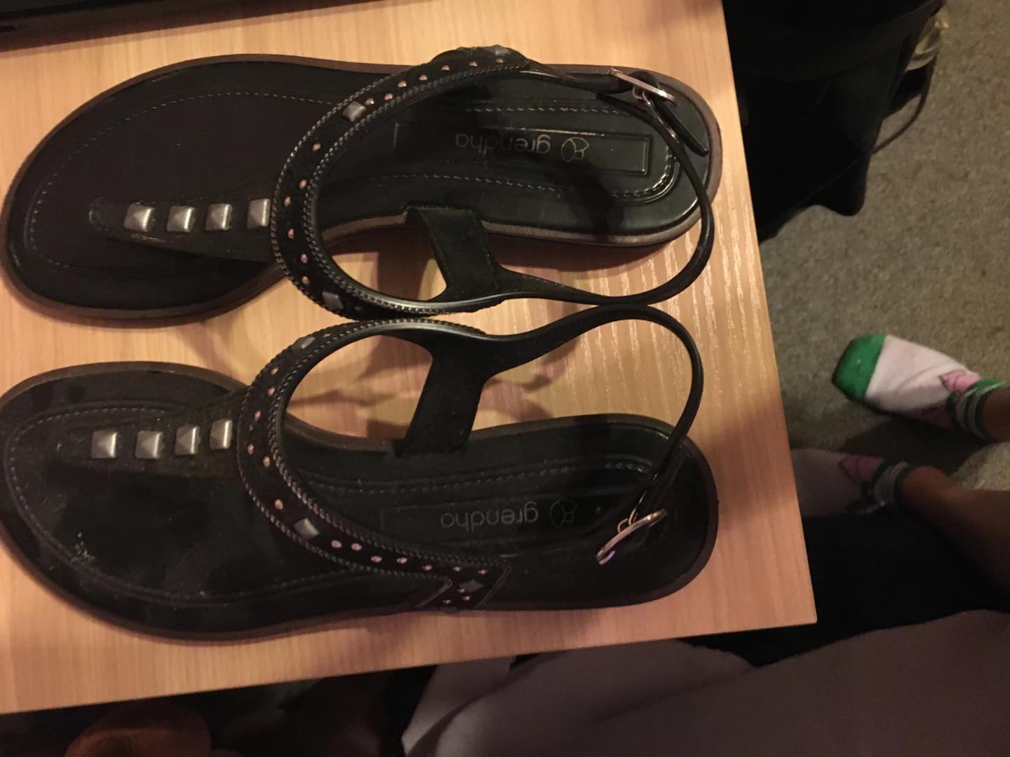 Grenadine Black Studded Thong Sandals