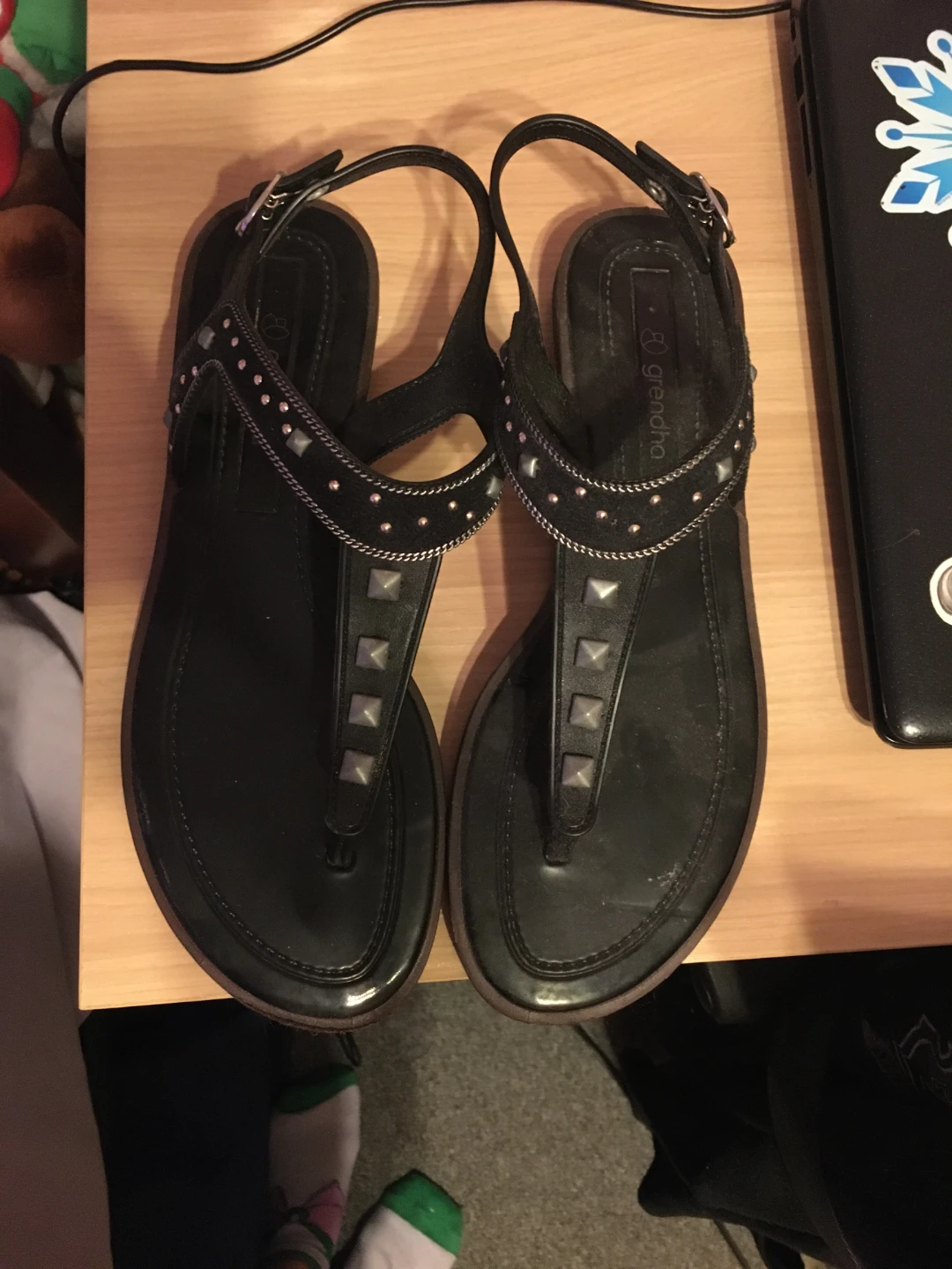 Grenadine Black Studded Thong Sandals - photo 2