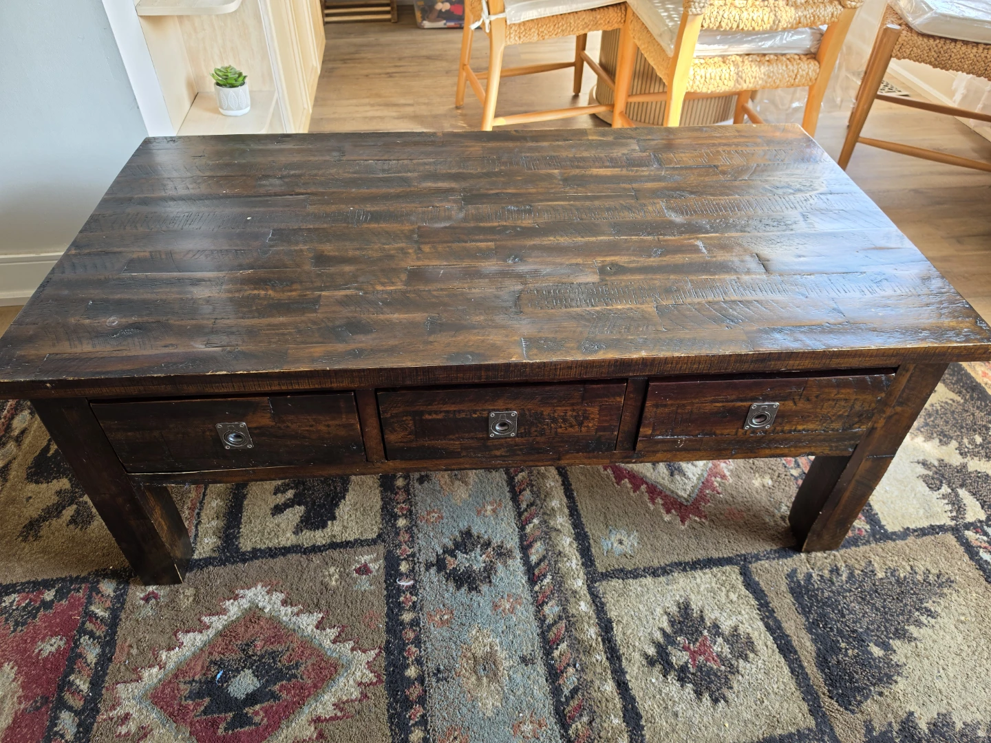 Rustic Wooden Coffee Table with Drawers