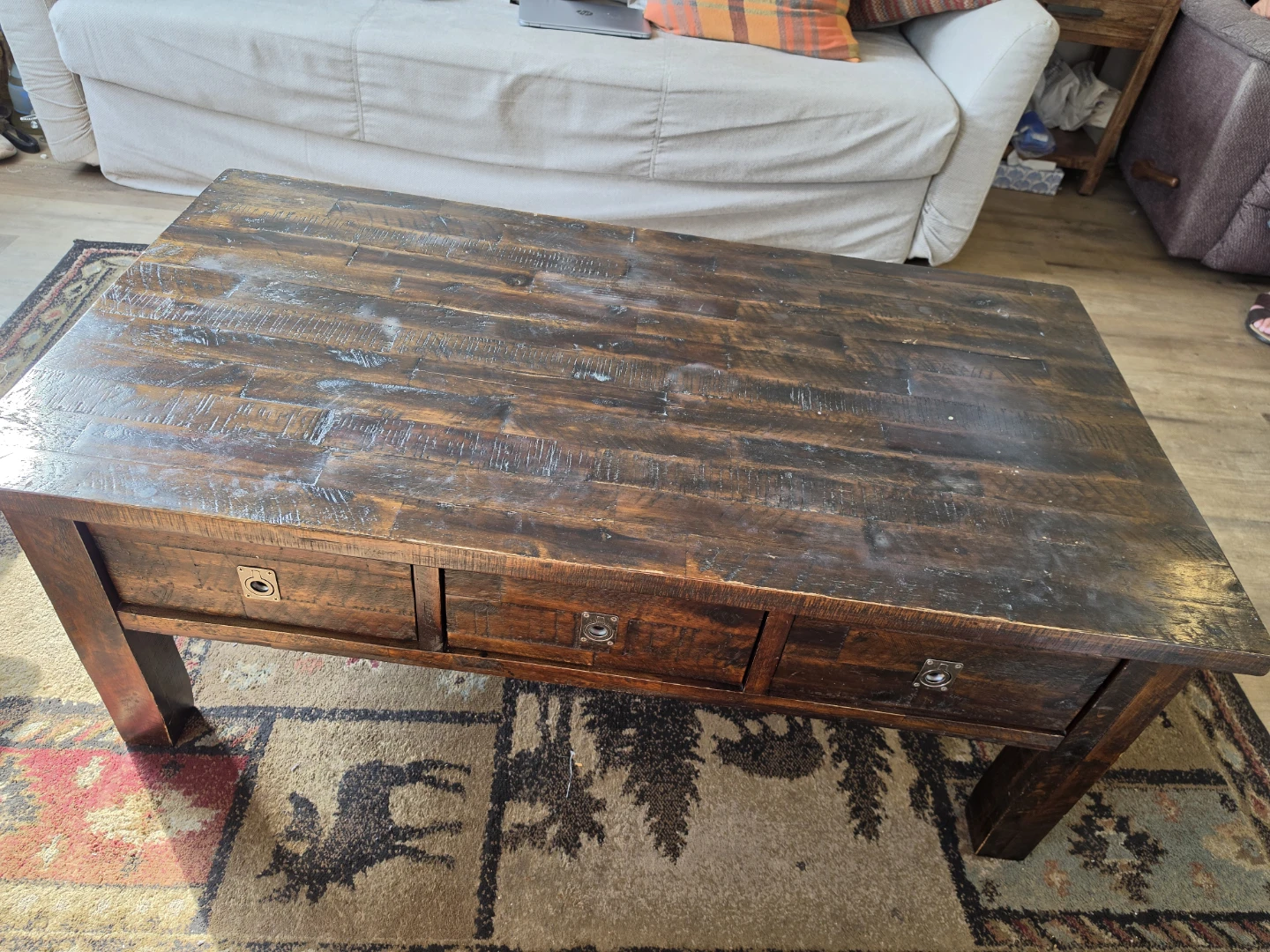 Rustic Wooden Coffee Table with Drawers - photo 2