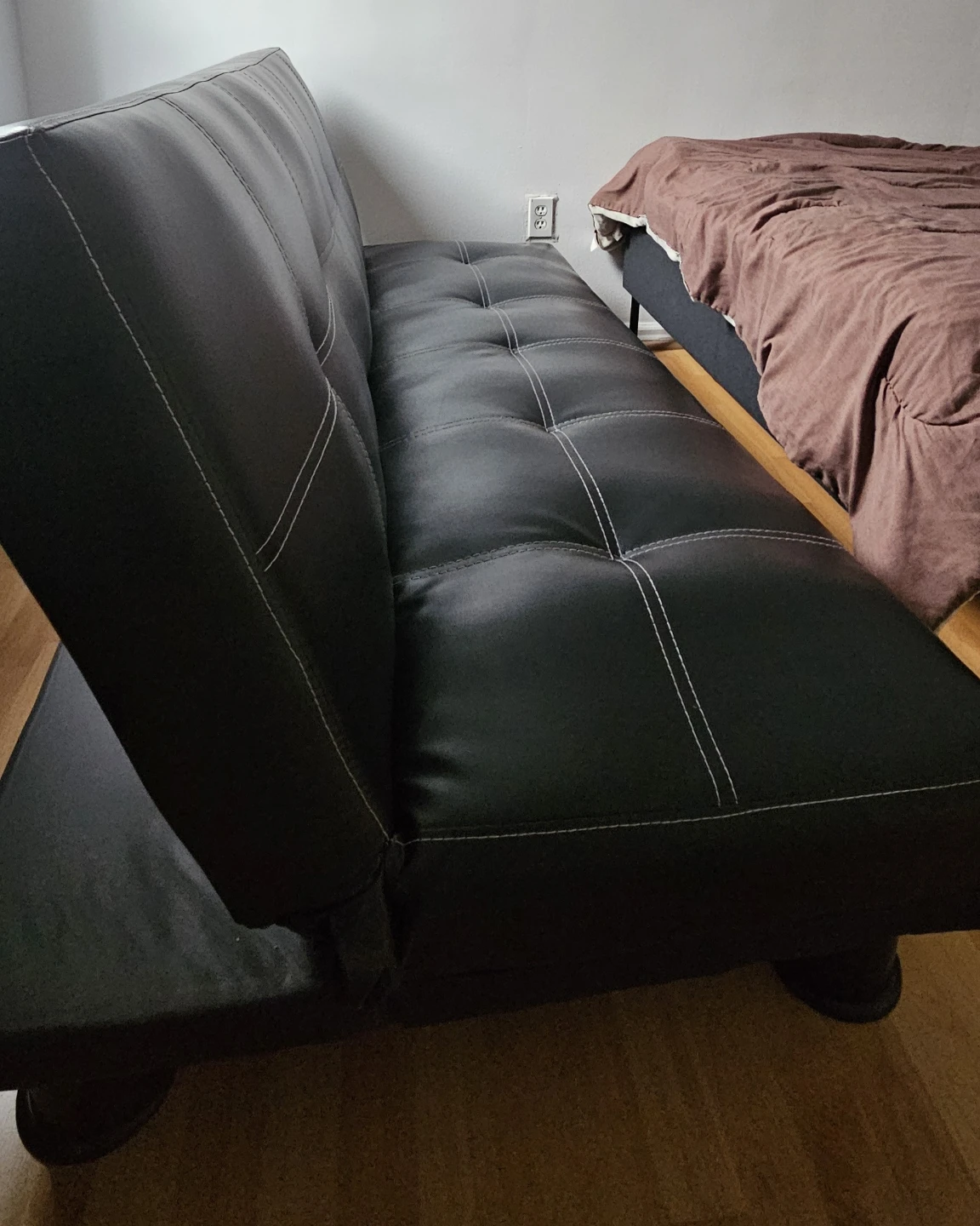 Black Faux Leather Futon Sofa Bed - photo 3